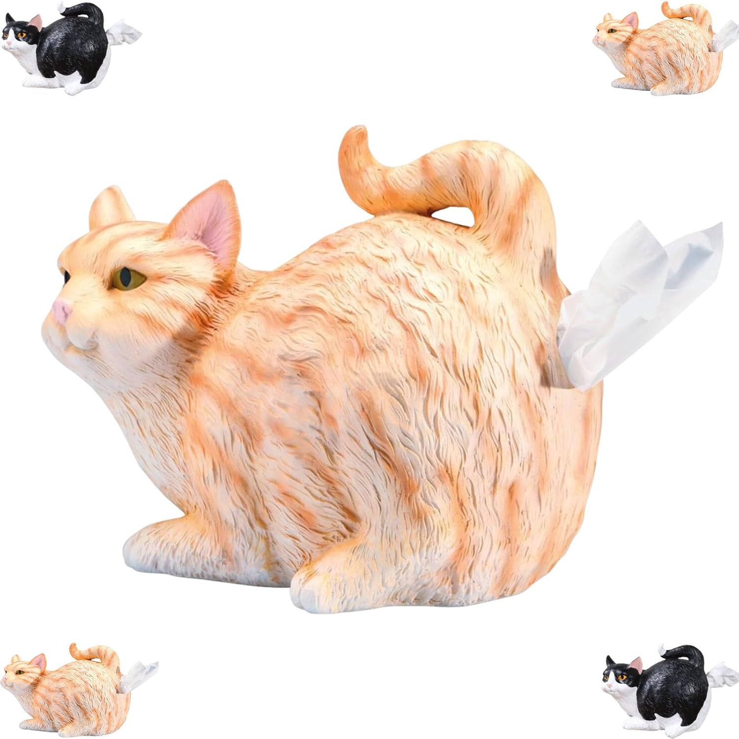 Decorative Ceramic Cat Tissue Holders Funny Cat Tissue Dispenser Cute Resin Tissue Box for Bathroom Kitchen or Bedroom Functional Cat Butt Tissue Holder (Orange cat)