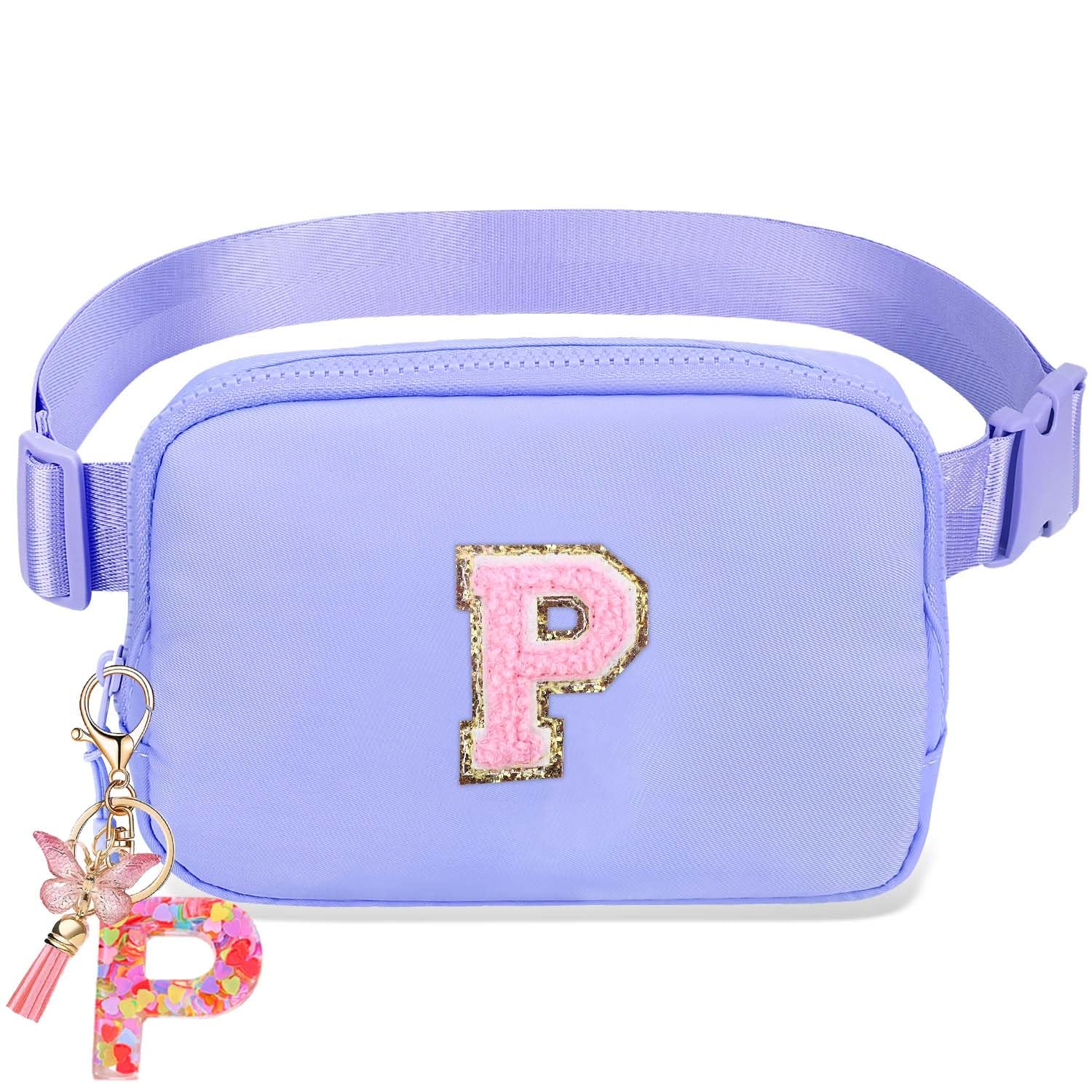 Belt Bag for Girls Gifts - Birthday Gifts for Teenager, Personalized Gifts for Mom Freind Sister Teacher, Graduation GiftsInitial Crossbody Bag Belt Bag for Women Lavender Purple P