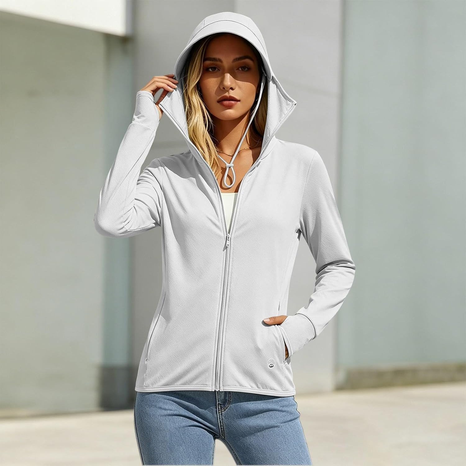 Lmdudan Women's Full-Zip Sun Protection Hoodie UPF 50+ Long Sleeve Shirt Thumb Holes Lightweight Outdoor Running Jackets