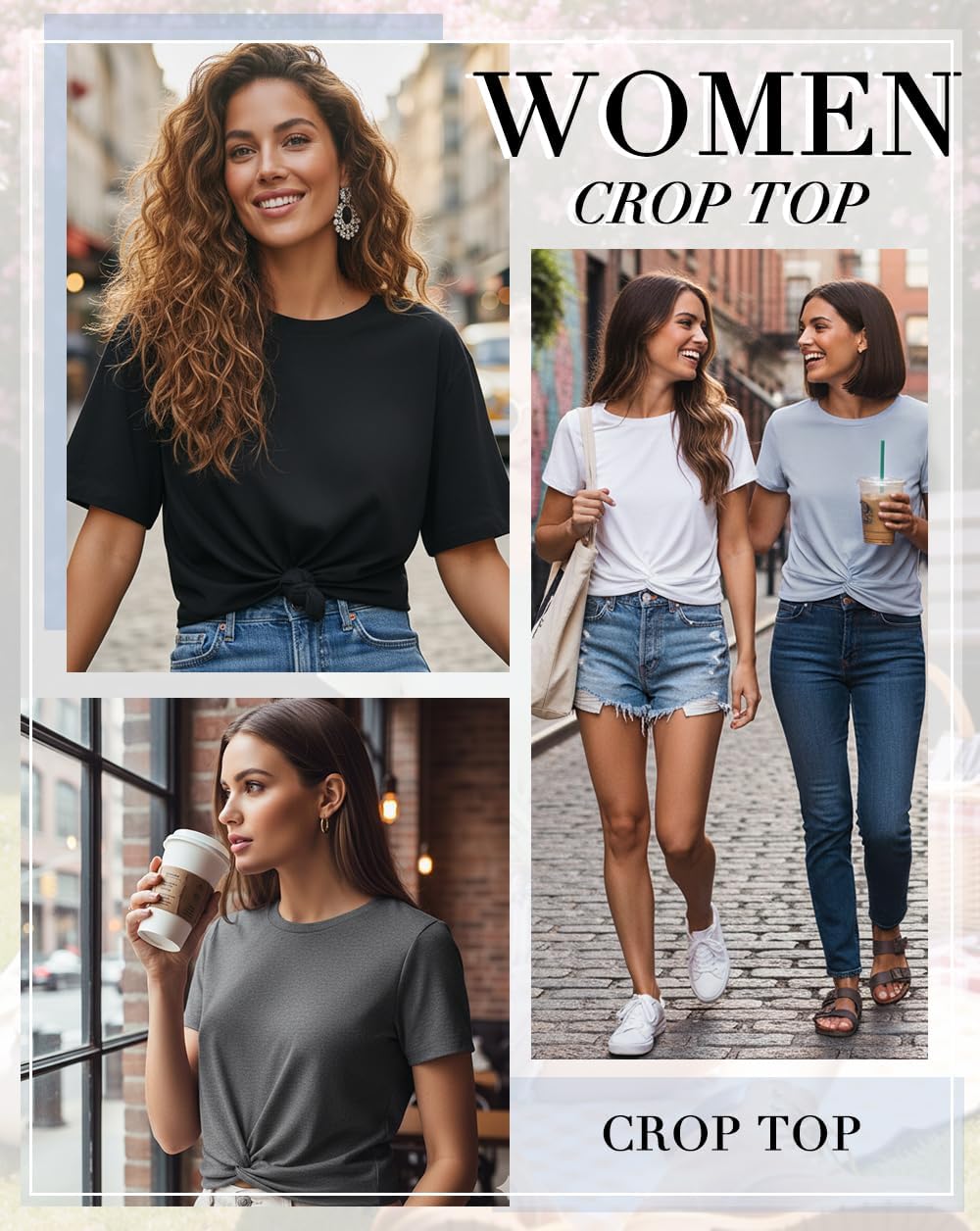 JINKESI Women's 2/3 Pack T-Shirts Summer Crop Tops Causal Crew Neck Short Sleeve Twist Front Tee T-Shirt