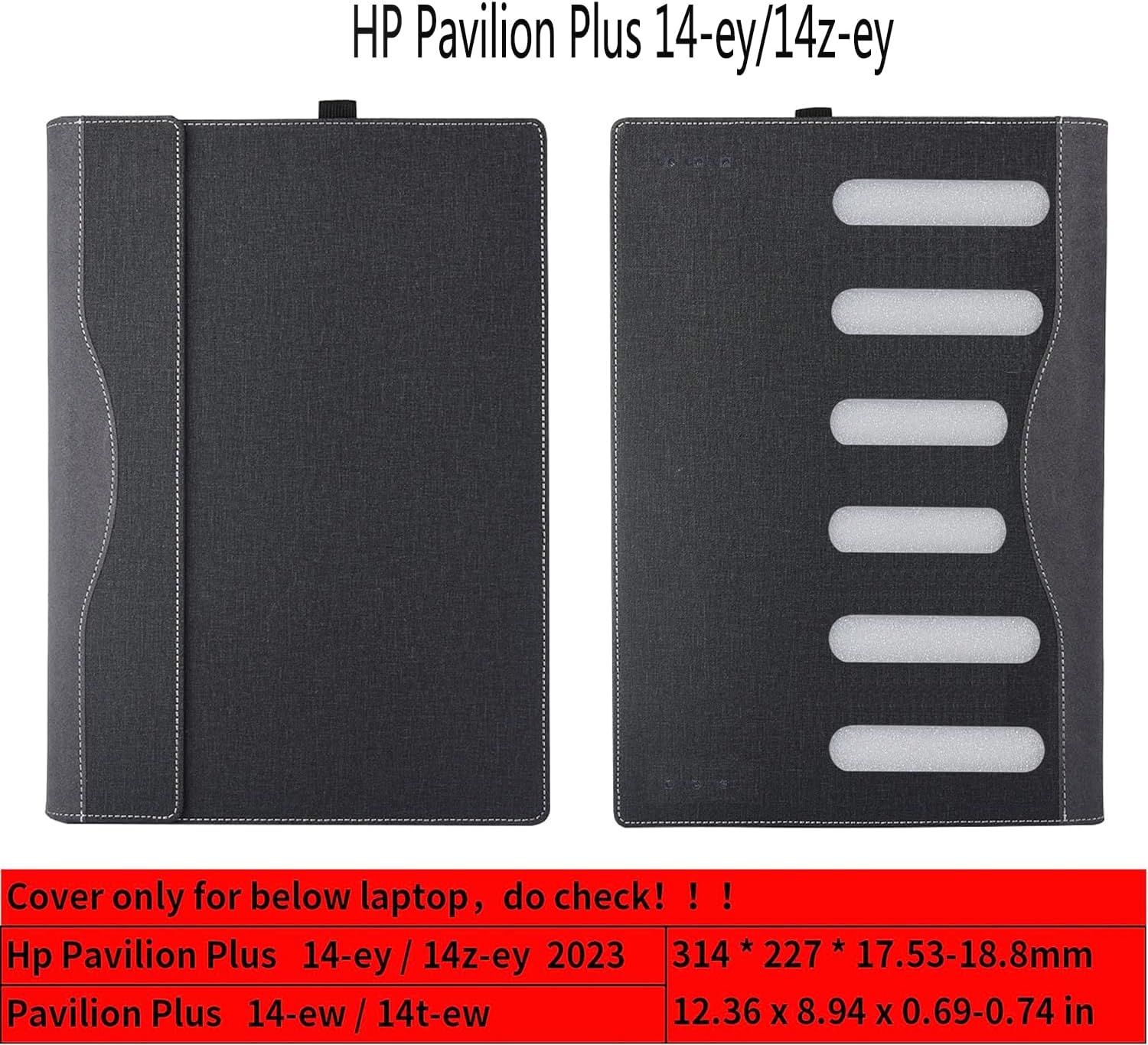 Laptop Case Cover for HP Pavilion Plus Laptop 14-ey/14z-ey 14-ew/14t-ew Laptop Case, Detachable 2-in-1 PU 14" Leather Case (Dark Gray)