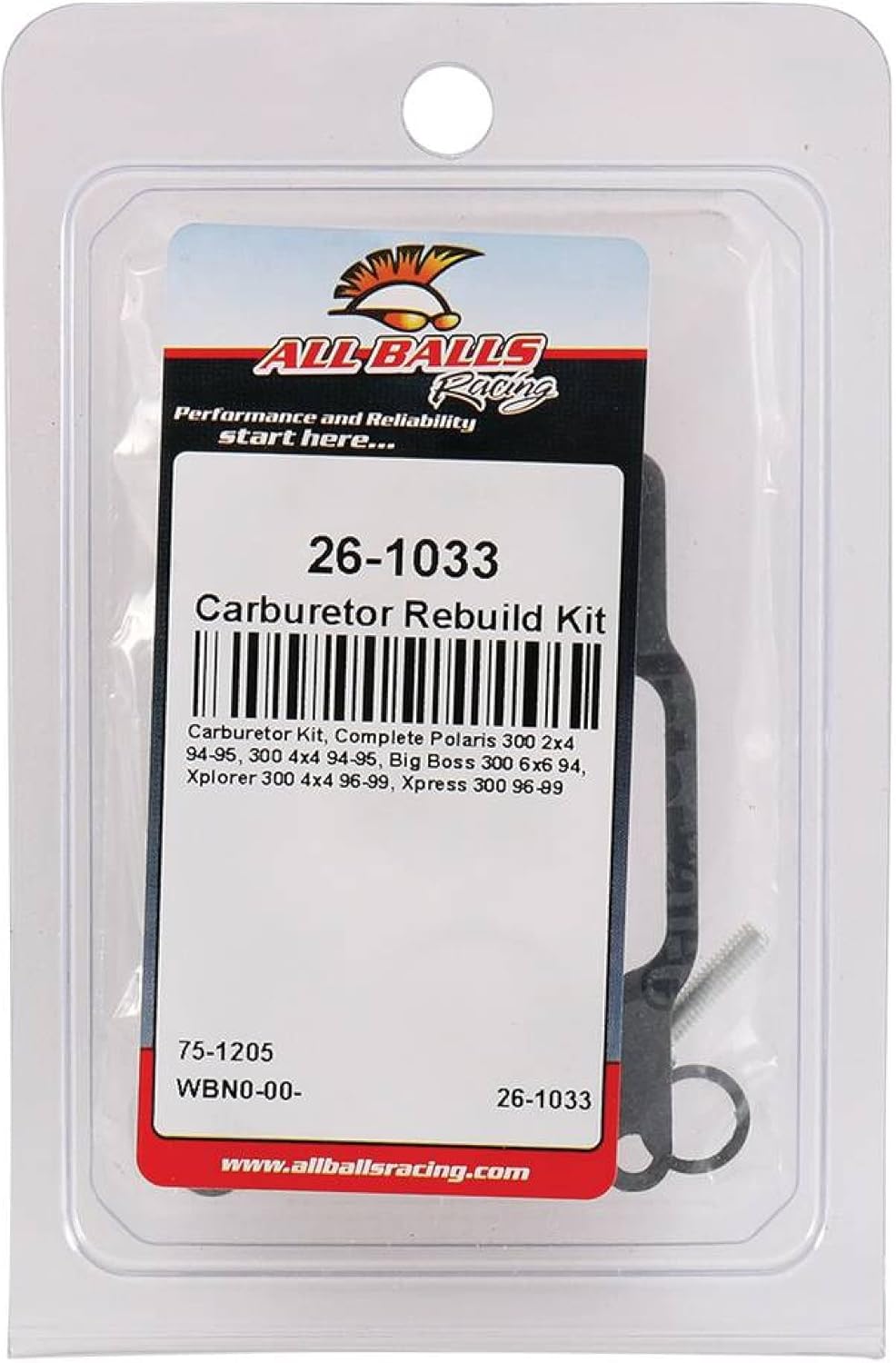 New All Balls Racing Carburetor Rebuild Kit 26-1033 Compatible With/Replacement For Polaris Xplorer 300 4x4 96-99