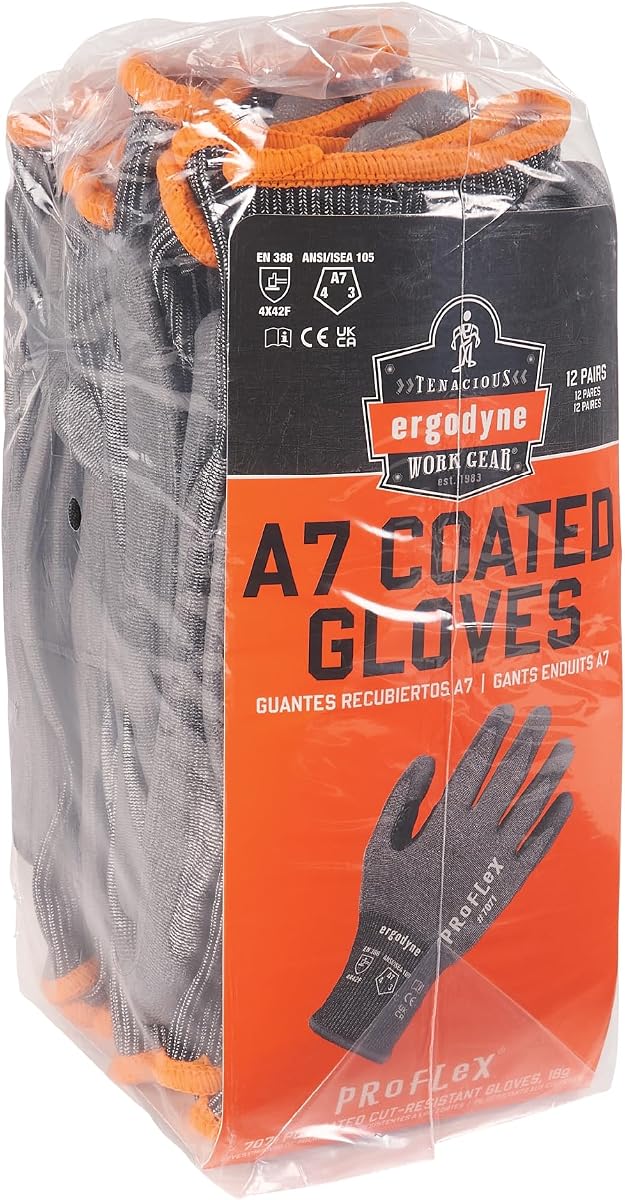 Ergodyne Guantes unisex para adultos Proflex 7071 recubiertos de PU resistentes a cortes - Ansi/Isea 105-2016 A7, En 388: 4x42f, 18g
