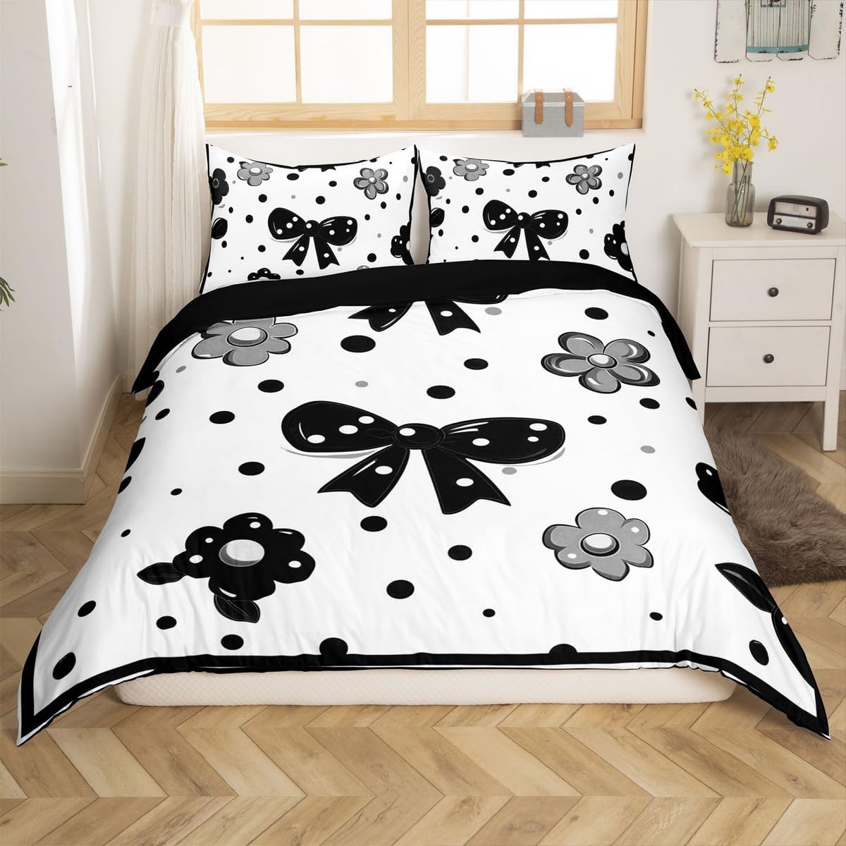 jejeloiu Girls Rainbow Bow Duvet Cover Cute Bow Bedding Set Toddler Size for Kids Boys Girls Dreamy Princess Bowknot Comforter Cover,No Comforter