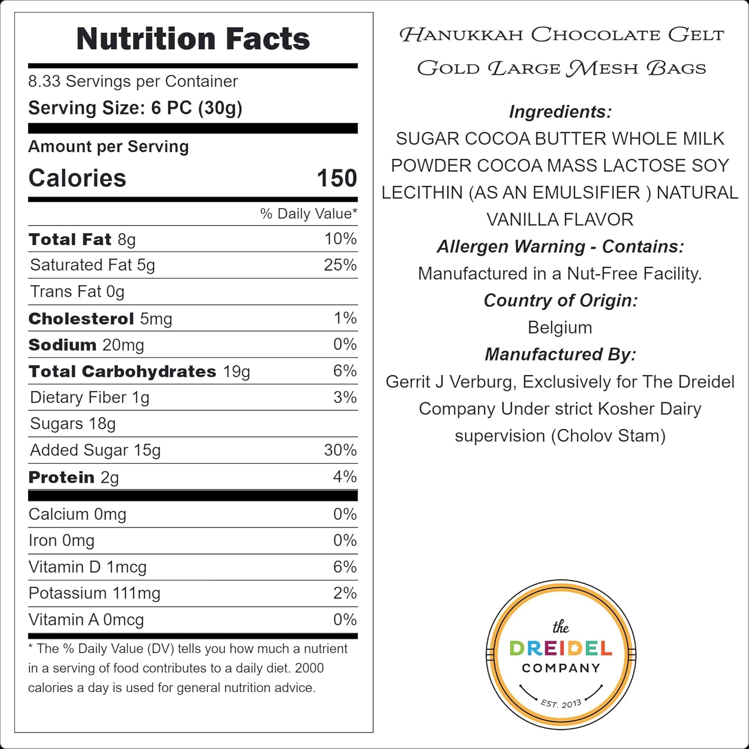 Milk Chocolate Coins, 4 Large Mesh Bag, 70 Half Dollars Per Bag Total 280 Coins for ST. Patrick's Day Made with Premium Nut-Free Belgian Chocolate, Kosher Certified Dairy, Approximatley 280 Coins