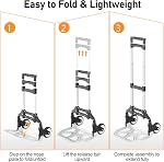 Folding Hand Truck - Aluminum Portable Dolly Cart with Upgraded Rubber Wheels, Telescopic Handle, Bungee Cord - Compact Lightweight Foldable Luggage Cart for Moving, Home, Auto, 200lbs, Black