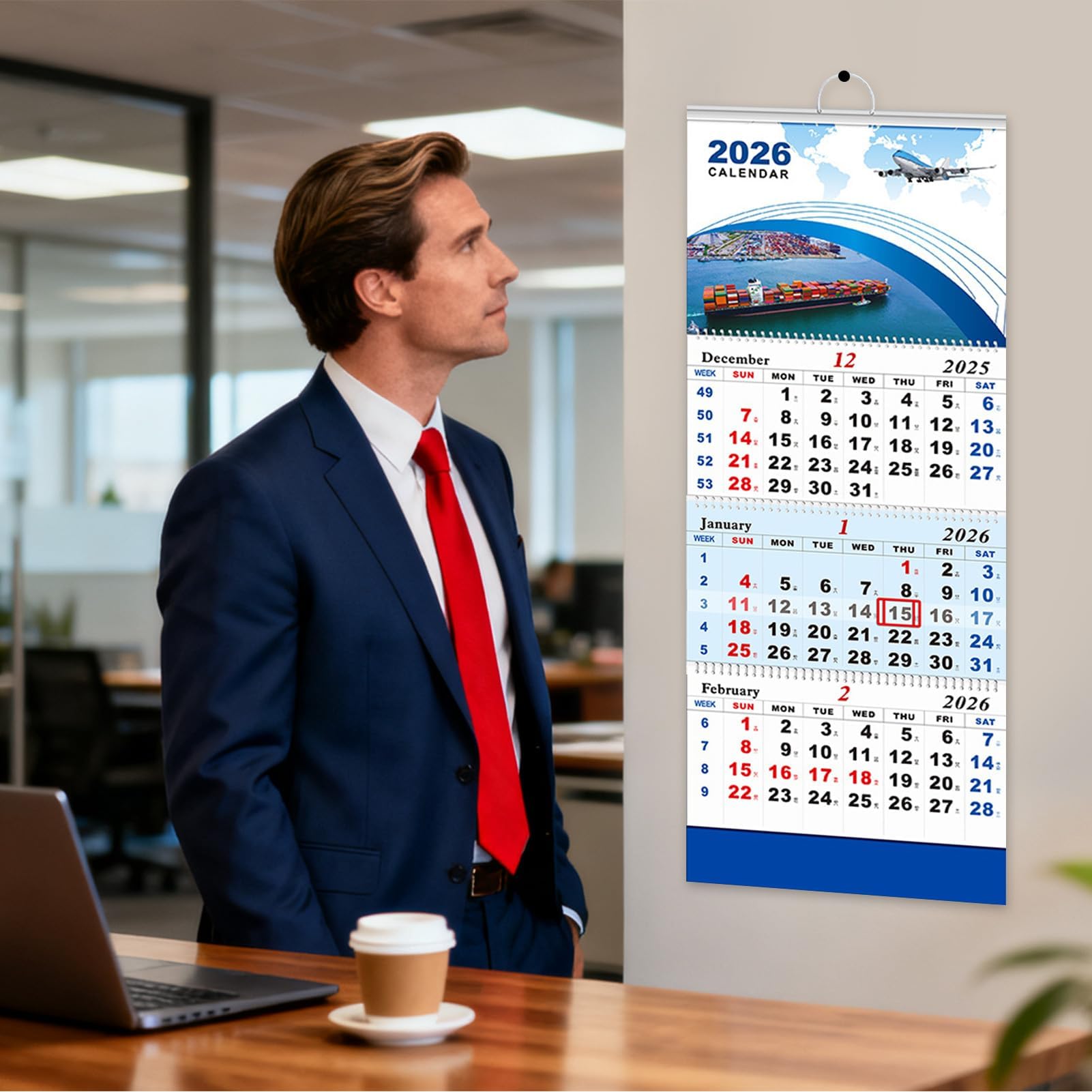 Calendario da parete 2026, design verticale a tre pieghe, agenda da 3 mesi, grande organizer da parete da appendere per scuola, posto di lavoro, dormitorio, gestione del tempo