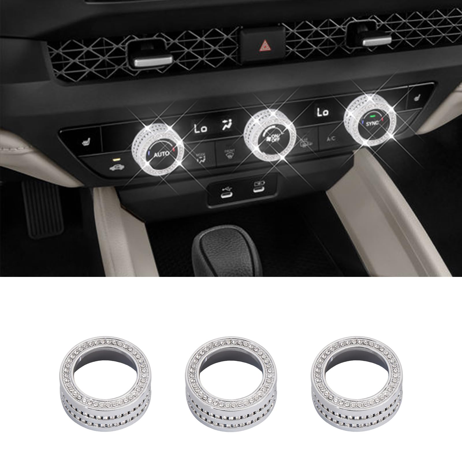 Bling Car Interior Accessories for Honda,Air Condition AC Knob Cover Decals Fits for 2024 Honda Accord Civic CR-V. (Silver 11)
