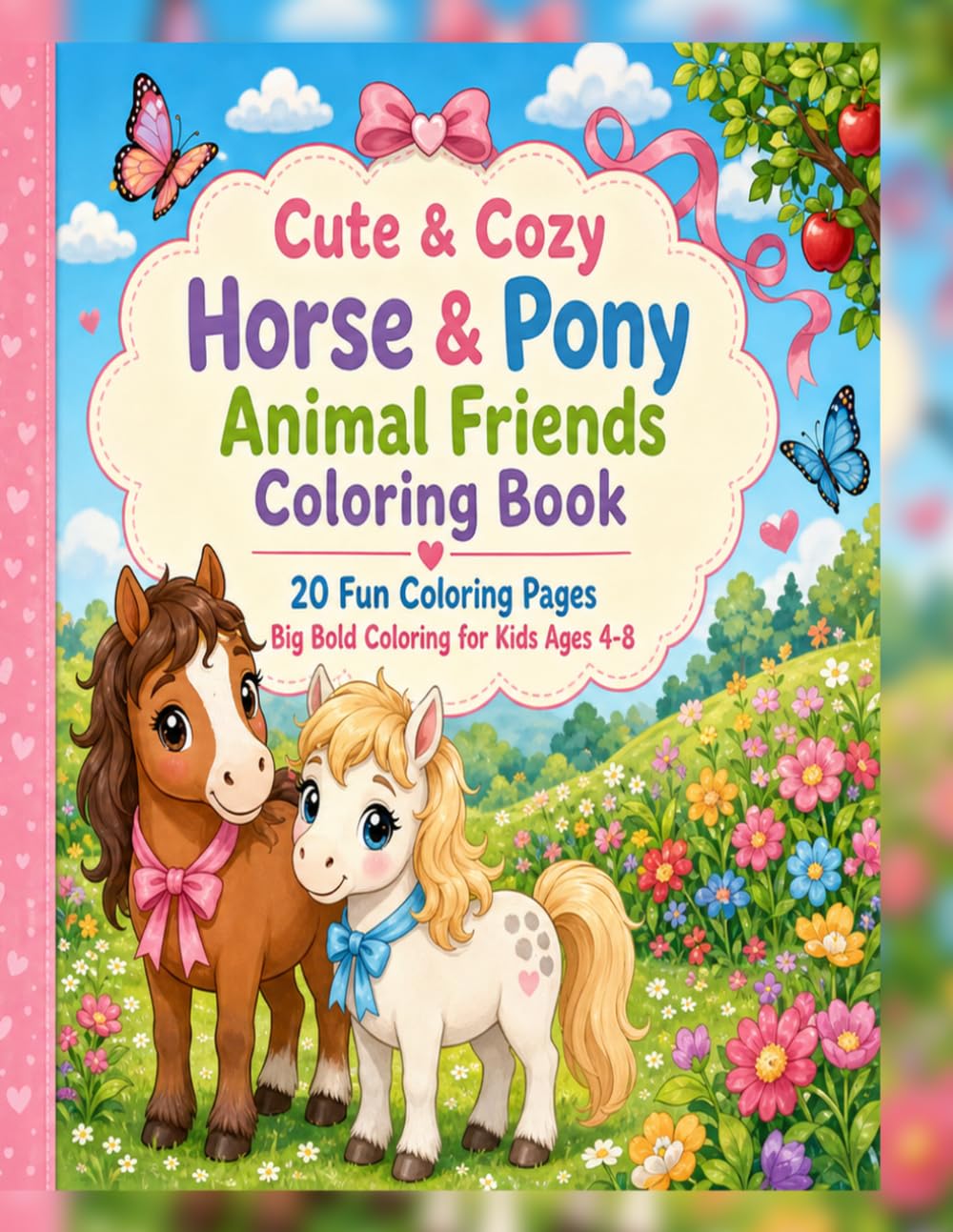Cute & Cozy Horse & Pony Animal Friends Coloring Book: Big Bold Horse and Pony Coloring for Kids Ages 4-8