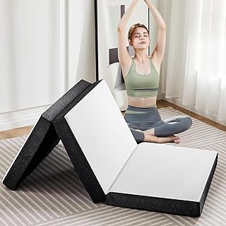 OLIXIS Tri-fold Memory Foam Mattress - 3 Inch Queen Size Portable Floor Bed, Foldable Mat for Adults, Collapsible and Washable Cover with CertiPUR-US Certified, for Travel & Camping & Yoga