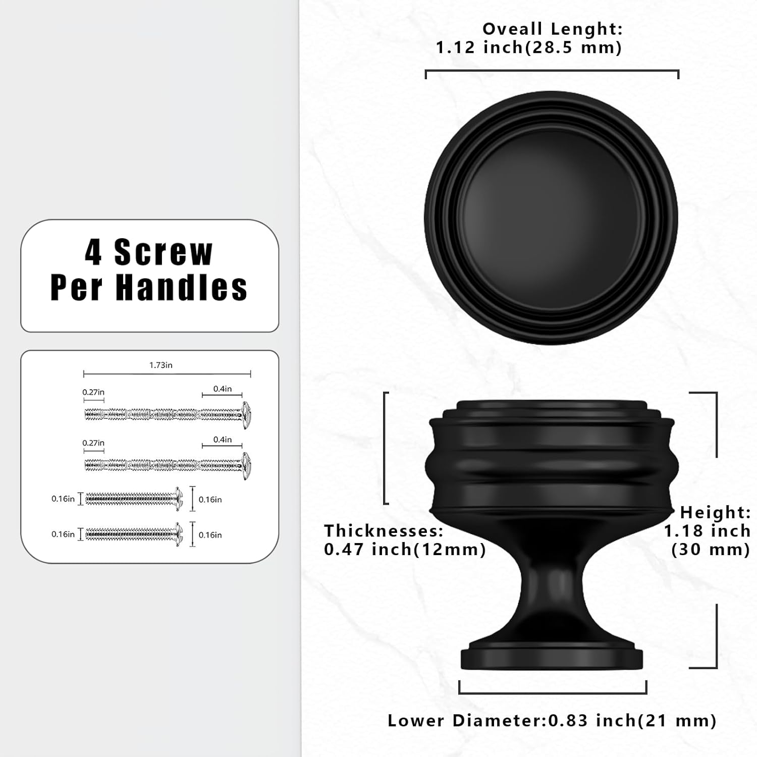 10 Pack Matte Black Cabinet Knobs 1-1/10 Inch(28mm) Single Hole Cabinet Pulls Round Kitchen Cabinet Knobs Drawer Knobs