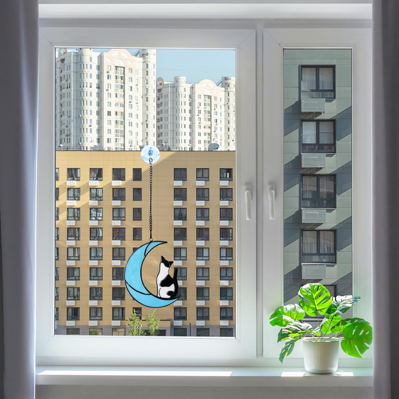 Black and White Tuxedo Cat Memorial Gifts - Handmade Stained Glass Suncatcher Window Hanging, Cat Loss Sympathy Gift for Owners