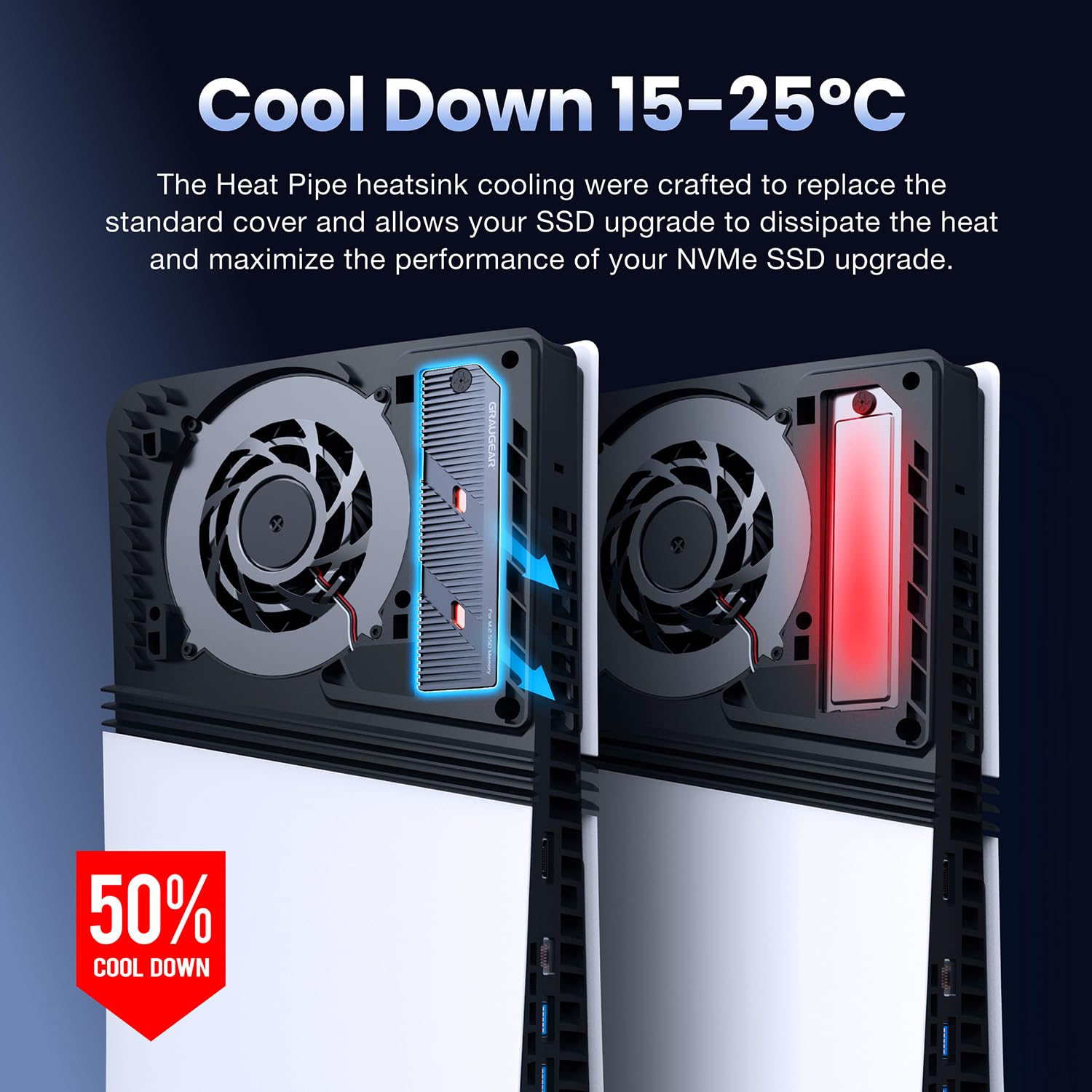 GRAUGEAR Disipador de calor SSD M.2 delgado PS5 Pro/PS5 con Heatpipe, Heatpipe de cobre integrado y aletas de aluminio para refrigeración de alta eficiencia, compatible con NVMe SSD Upgrade para