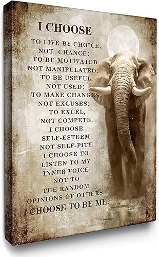 Luslya Lienzo de elefante cristiano para pared, imagen motivacional de elefante, decoración de pared enmarcada, con citas inspiradoras, pósteres