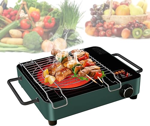 Miniatura 7 de VBGK Placa de cocina eléctrica con estante, enchufe de 3000 W 220 V, quemador eléctrico integrado, estante de alambre de acero inoxidable para