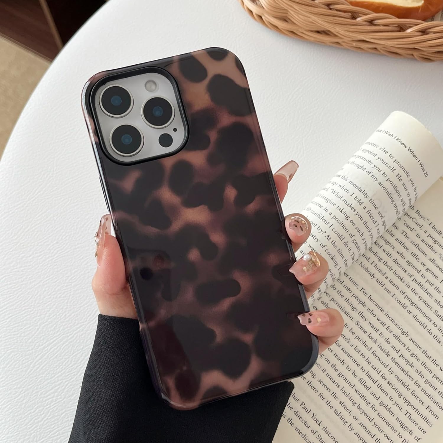 Compatible with iPhone 16 Pro Max Case Tortoise Shell Phone Case for Women Girl Shockproof TPU and Hard PC Protective Cover - Amber Brown Leopard - Image 9