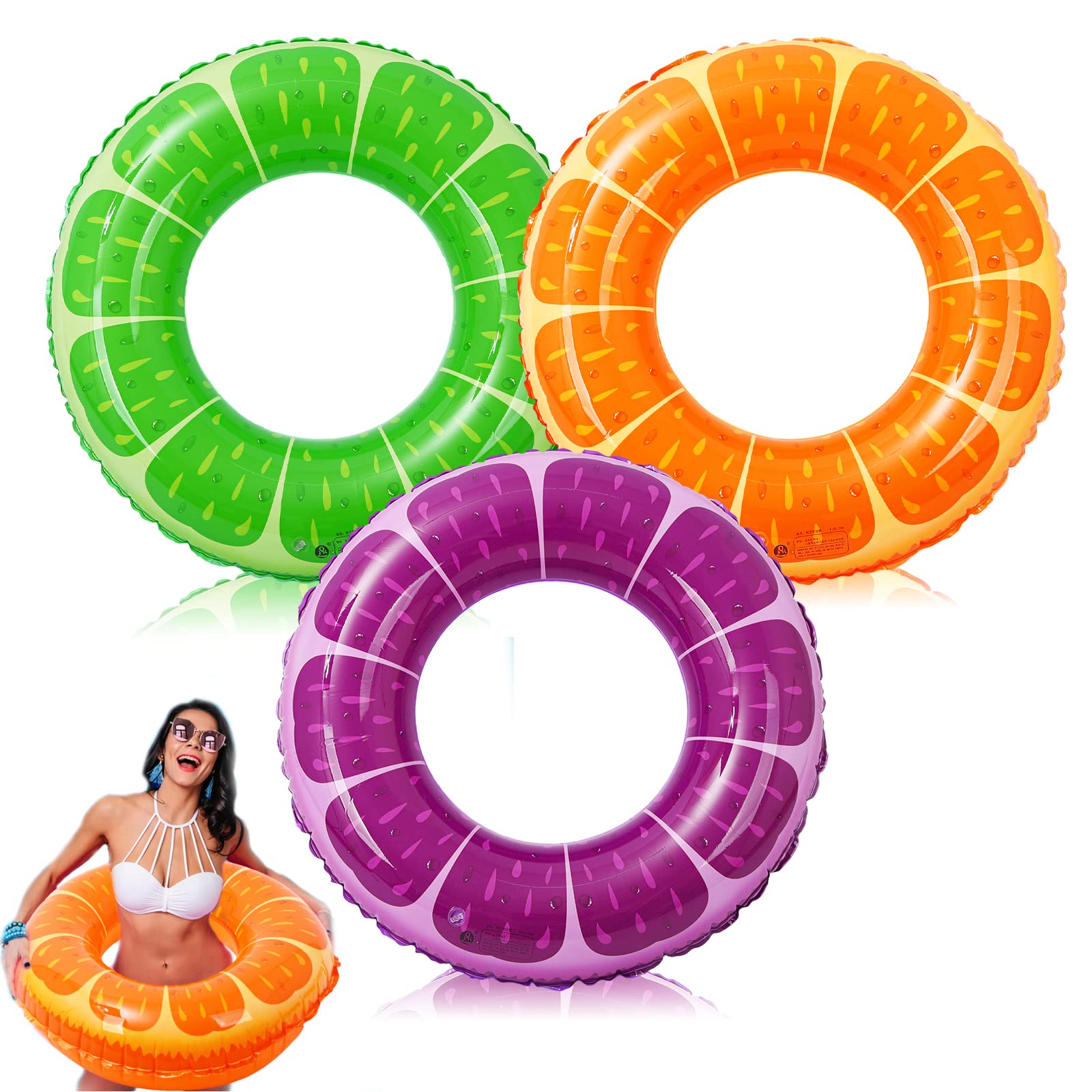 3 unidades de flotador de frutas inflables para verano, fruta, piscina, flotador, anillo flotante, anillo inflable para piscina, natación, tubo para adultos, niños, niñas