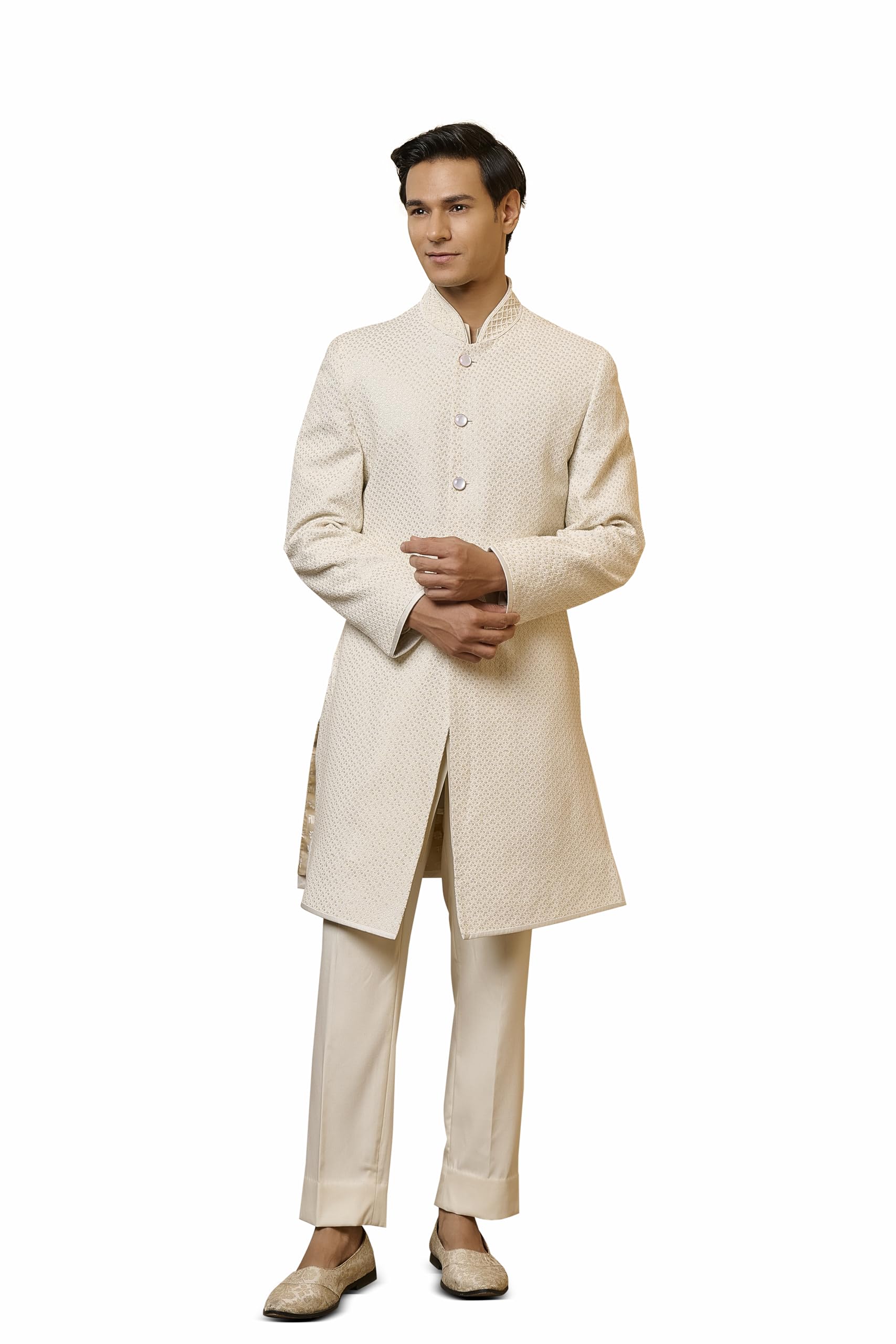 Ivory Embroidered Indo-western Set-image-4