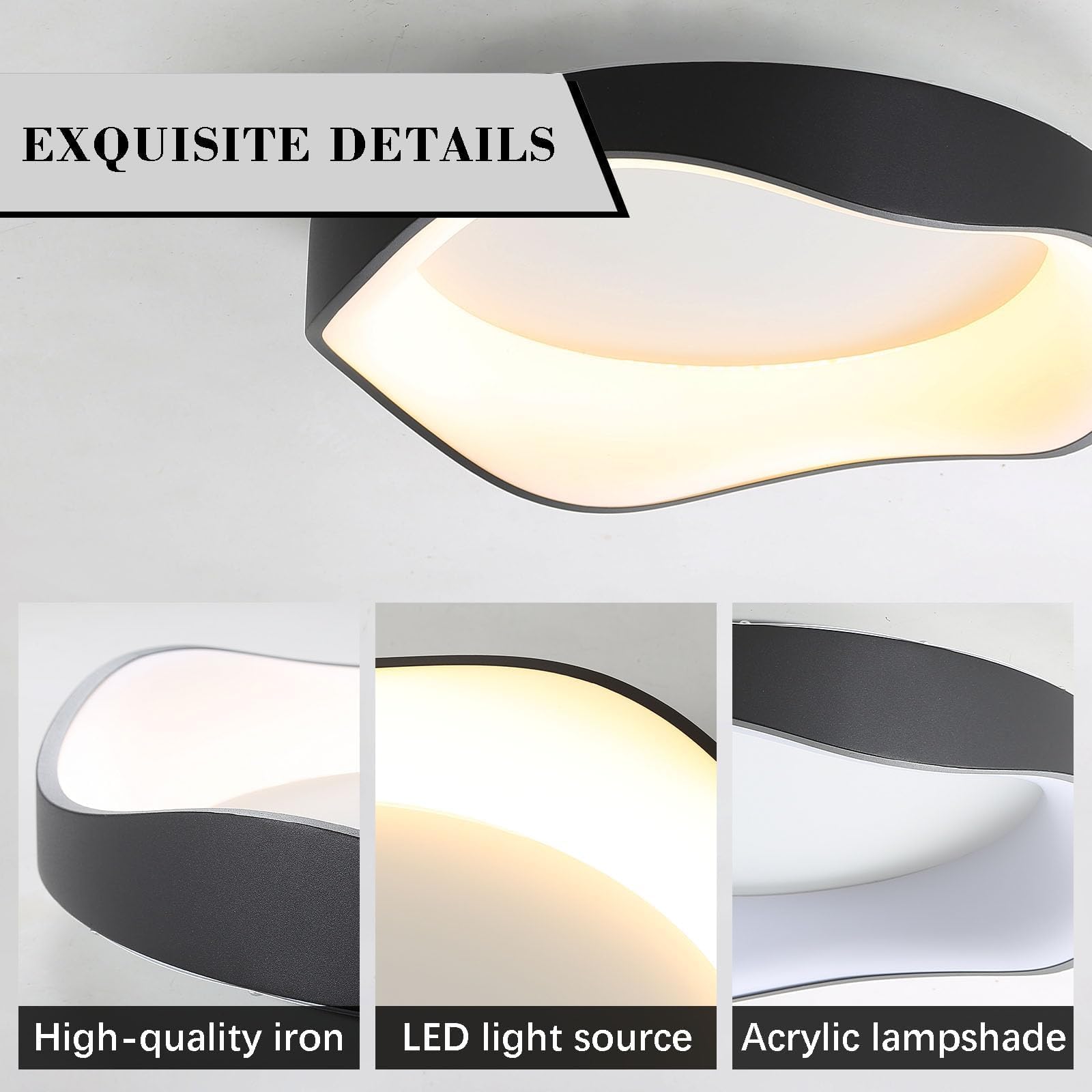 Moderne Led Deckenleuchte,Schwarz Deckenleuchte Dimmbar Minimalistische mit Fernbedienung,42cm 3000K-6500K Led Deckenlampe Für Wohnzimmer Schlafzimmer Küche Flur