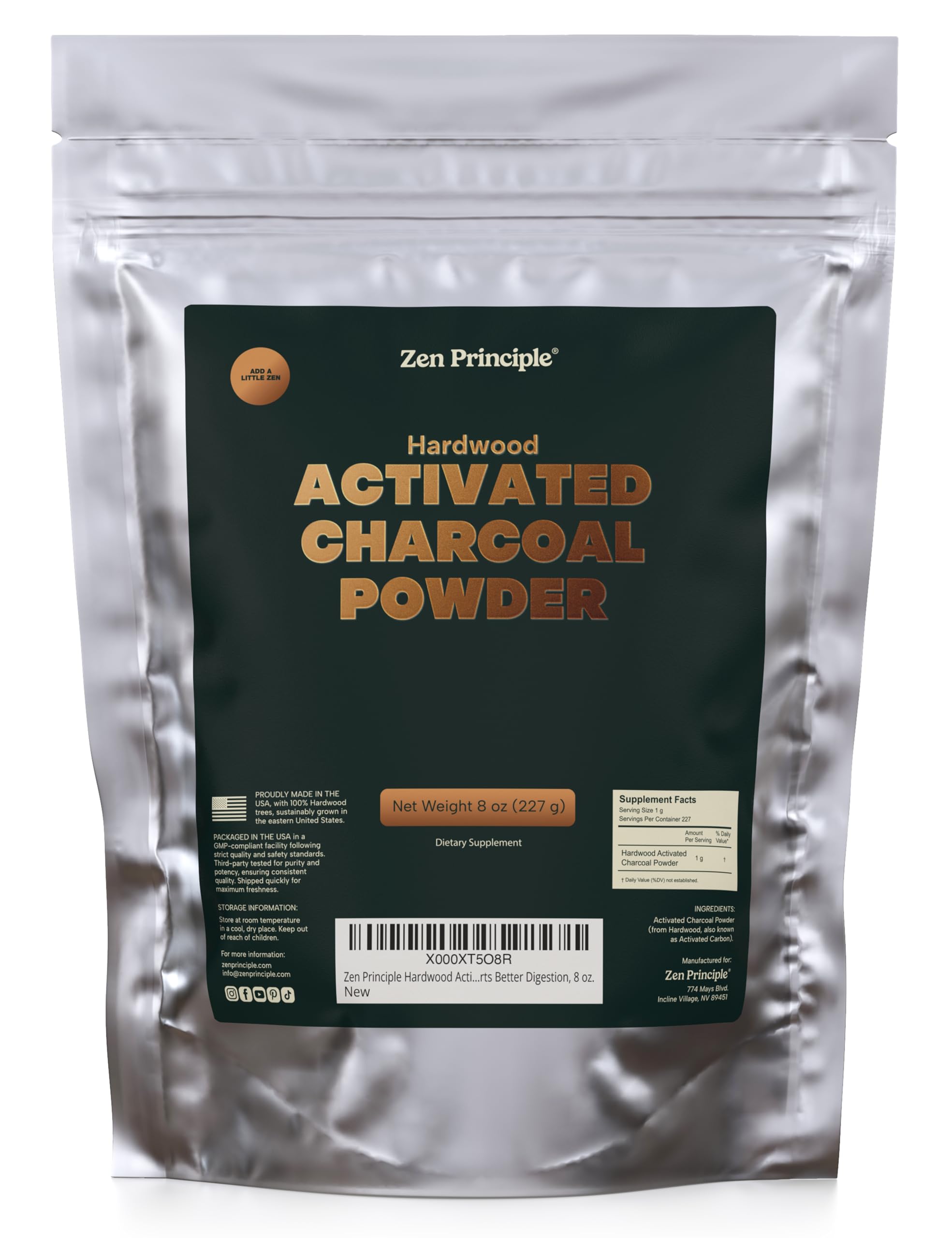 Hardwood Activated Charcoal Powder 100 Percent from USA Trees 8 oz. All Natural. Whitens Teeth, Rejuvenates Skin and Hair, Detoxifies, Helps Digestion, Treats Poisoning, Bug Bites, Wounds. FREE scoop.