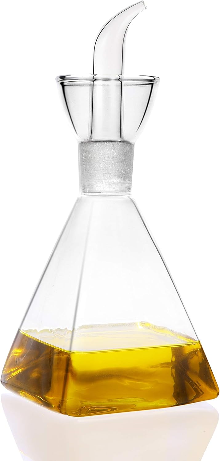 HAIZEEN 17oz Glass All-Purpose Cruet, Glass Oil Decanter and Cruet (Pyramidal-17 oz)