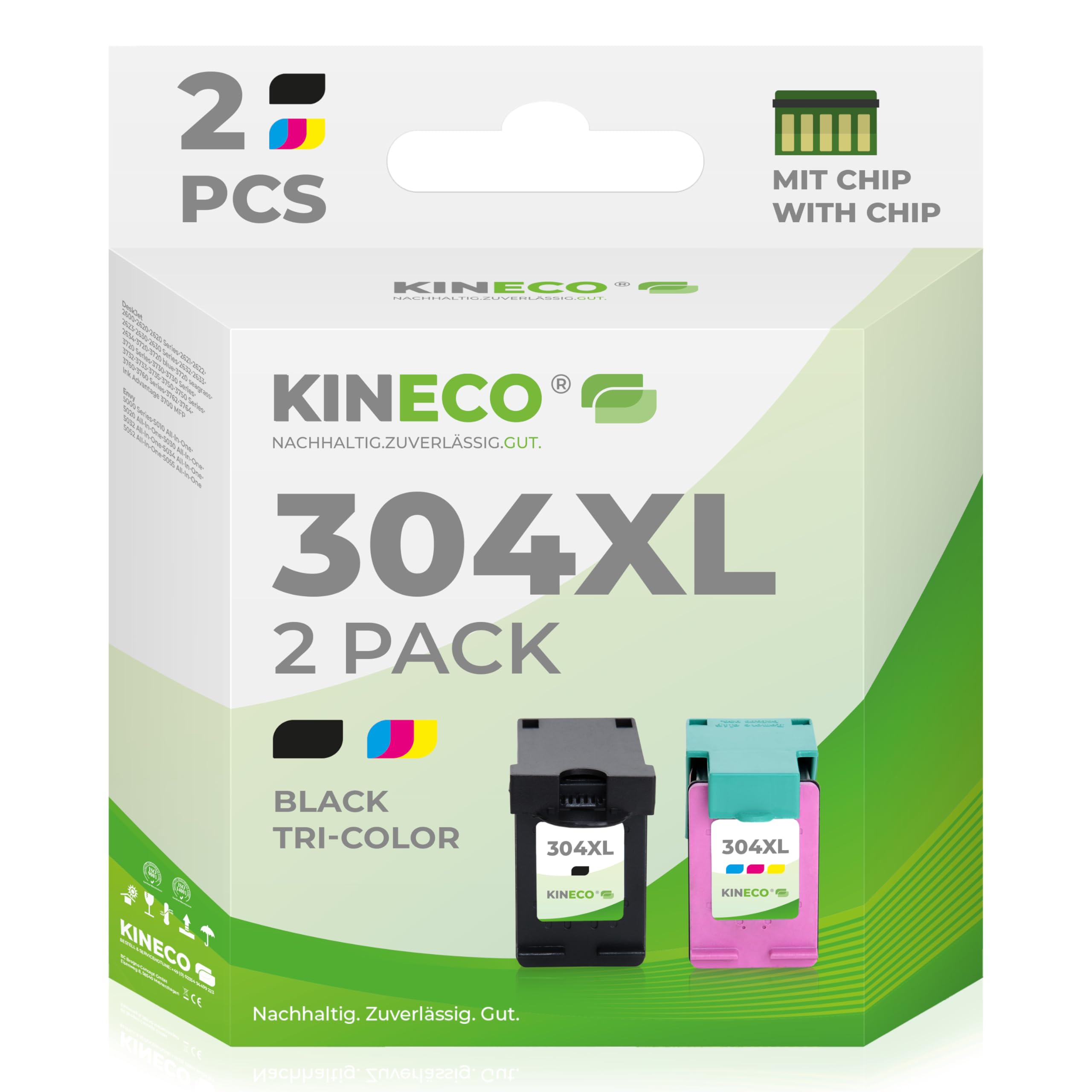 Kineco 304XL - Cartuchos de tinta para impresora HP 304/304 XL para HP Envy 5000/5030/5010/5020, DeskJet 3700/3750/2620/2630, alto rendimiento