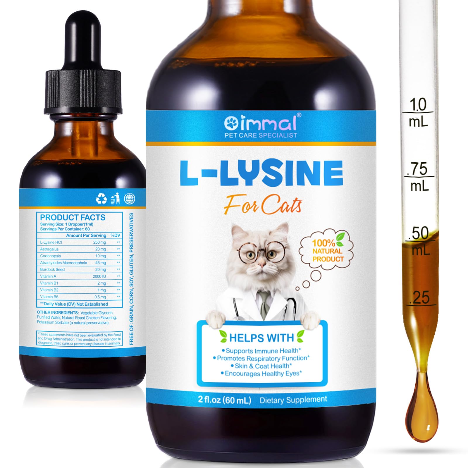 Lysin Cat - Gocce L-lisina per gatti, Supporta la salute del sistema immunitario, Allevia le allergie, favorisce la funzione respiratoria, mantiene la salute della pelle e del pelo 60 ml