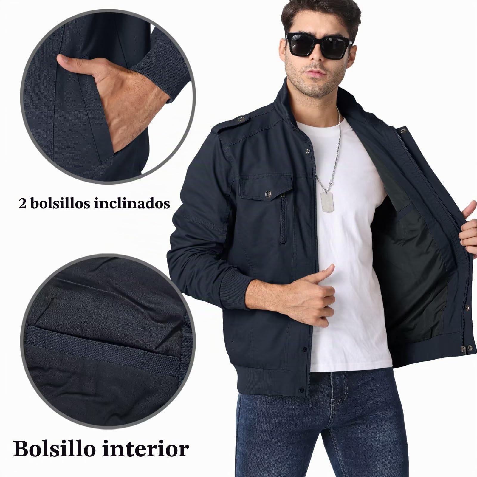 KEFITEVD Chaqueta Bomber Militar Invierno Casual Chaquetas Bolsillos Múltiples Chaquetas Chaqueta Moto Hombre Algodón