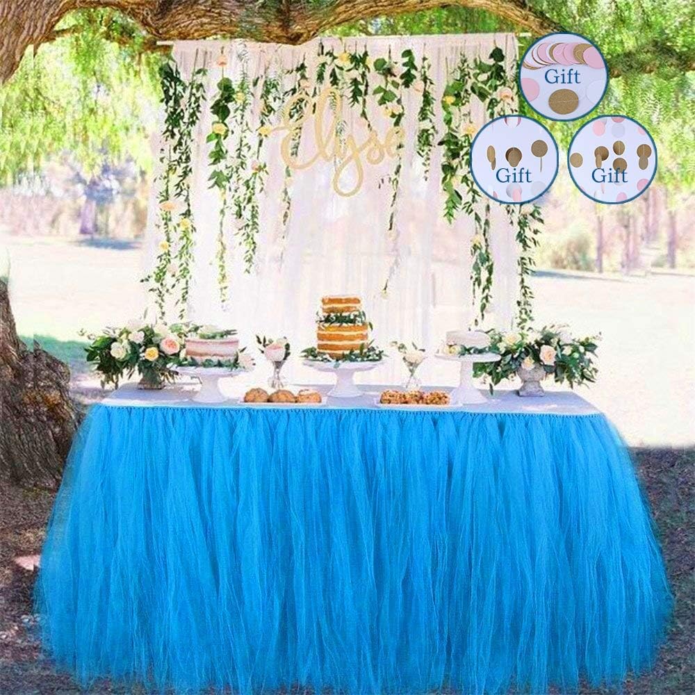 DEHUAIYKIO Tutu Tulle Table Skirt Tablecloth Skirt Suitable For Wedding Party Baby Bathing Birthday Cake Table Girl Princess Decoration (Blue)