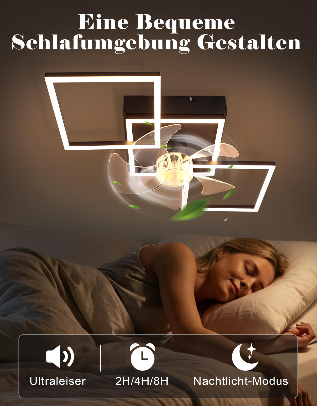 Homefire Moderne Deckenlampe mit Ventilator 68cm - Deckenventilator mit Beleuchtung 6-Gang LED Deckenventilatoren mit Licht Dimmbar mit Fernbedienung Timer für Wohnzimmer Esszimmer | Beleuchtung, 6 Geschwindigkeiten LED Deckenventilator mit Beleuchtung, D