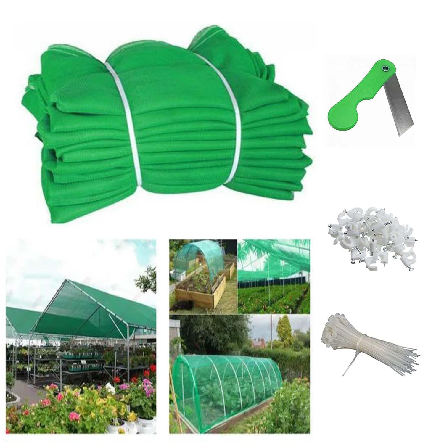 UR Little Shop 90% UV Protection Garden_Balcony_Terrace Shade Net_2 M X 3 Meters_6.6 X 10 Feet_Green Color with 1 Blade_30 Tags_30 Clamps-image-28