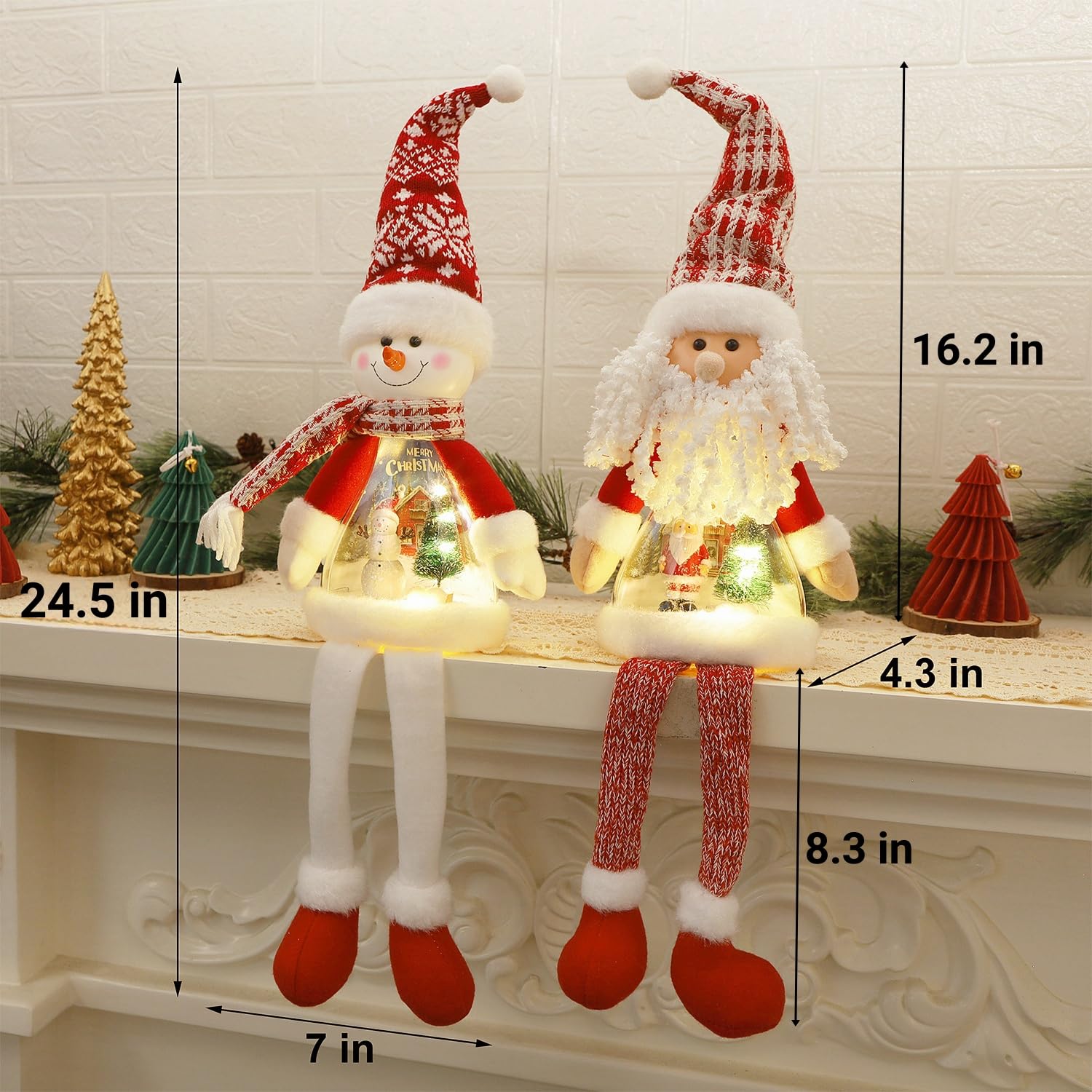 Juegoal 2 Pack Lighted Christmas Santa & Snowman with Dangling Legs, 24