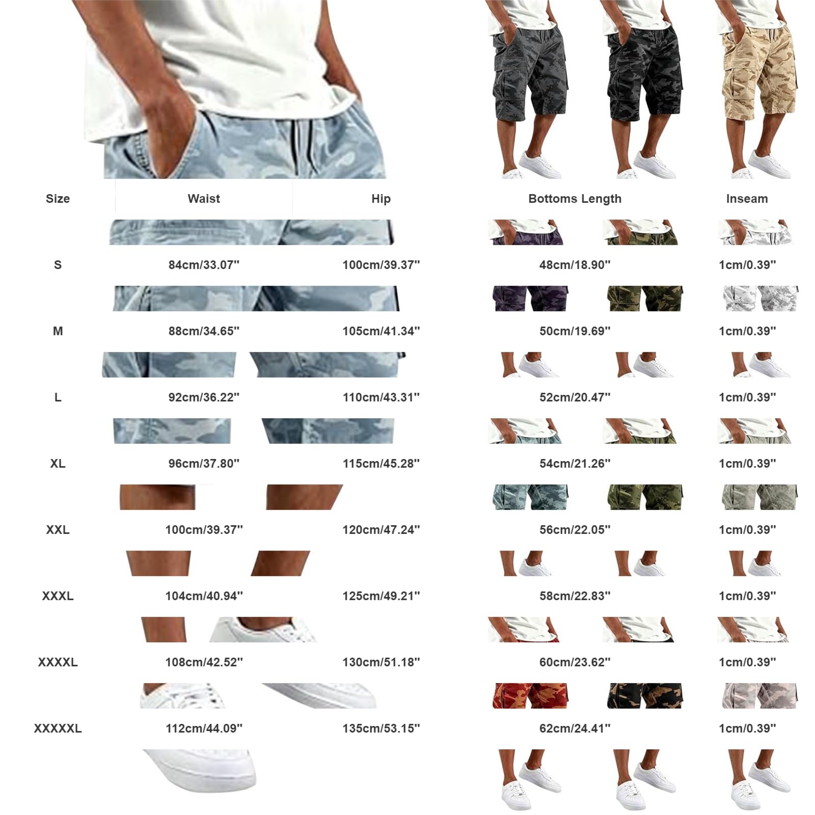 Pantaloncini cargo da uomo mimetici, da lavoro, con diverse tasche