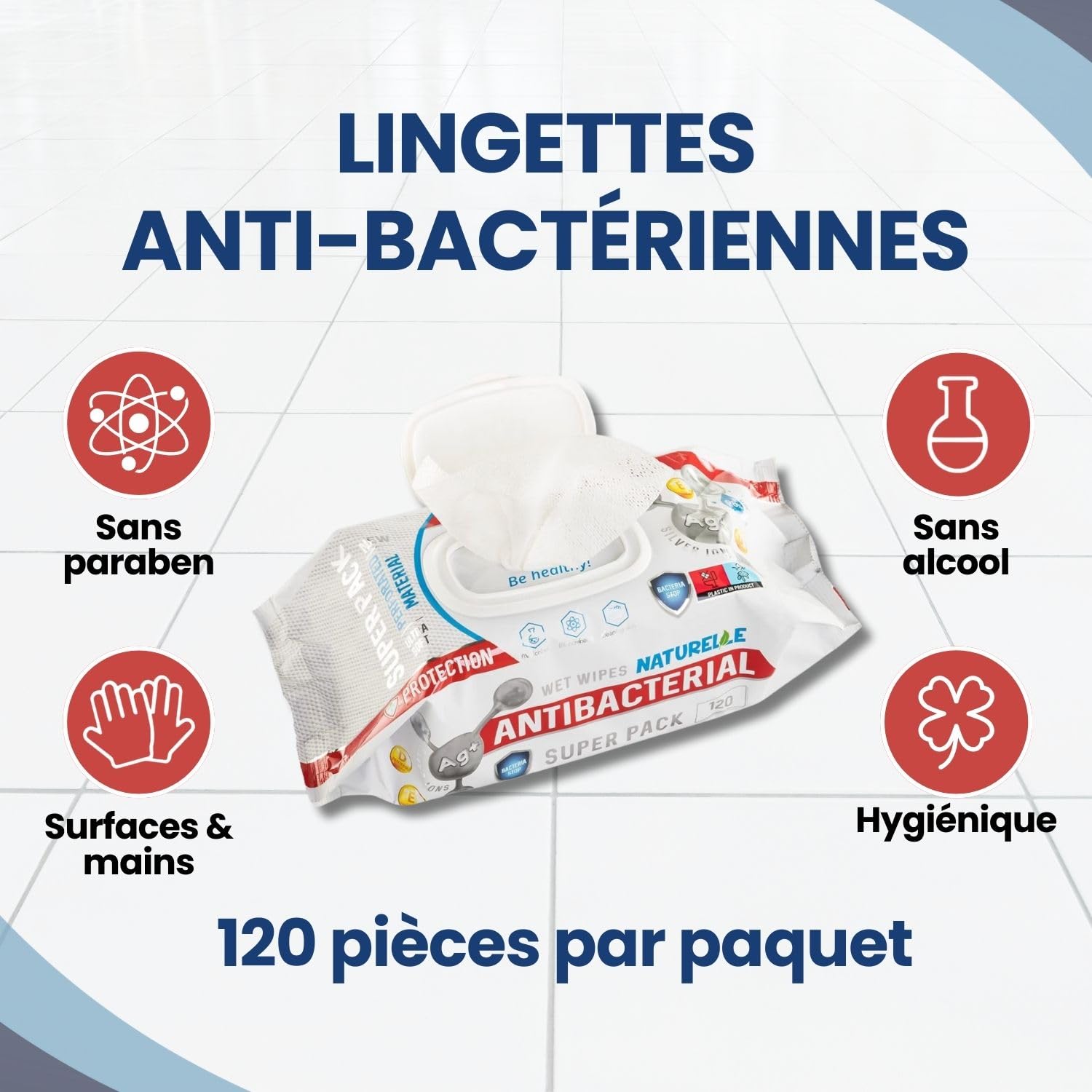 Naturelle Lingettes Humides Antibactériennes - Nettoyage De Surfaces Et Des Mains, 1440 , 120 Unités (Lot 12)