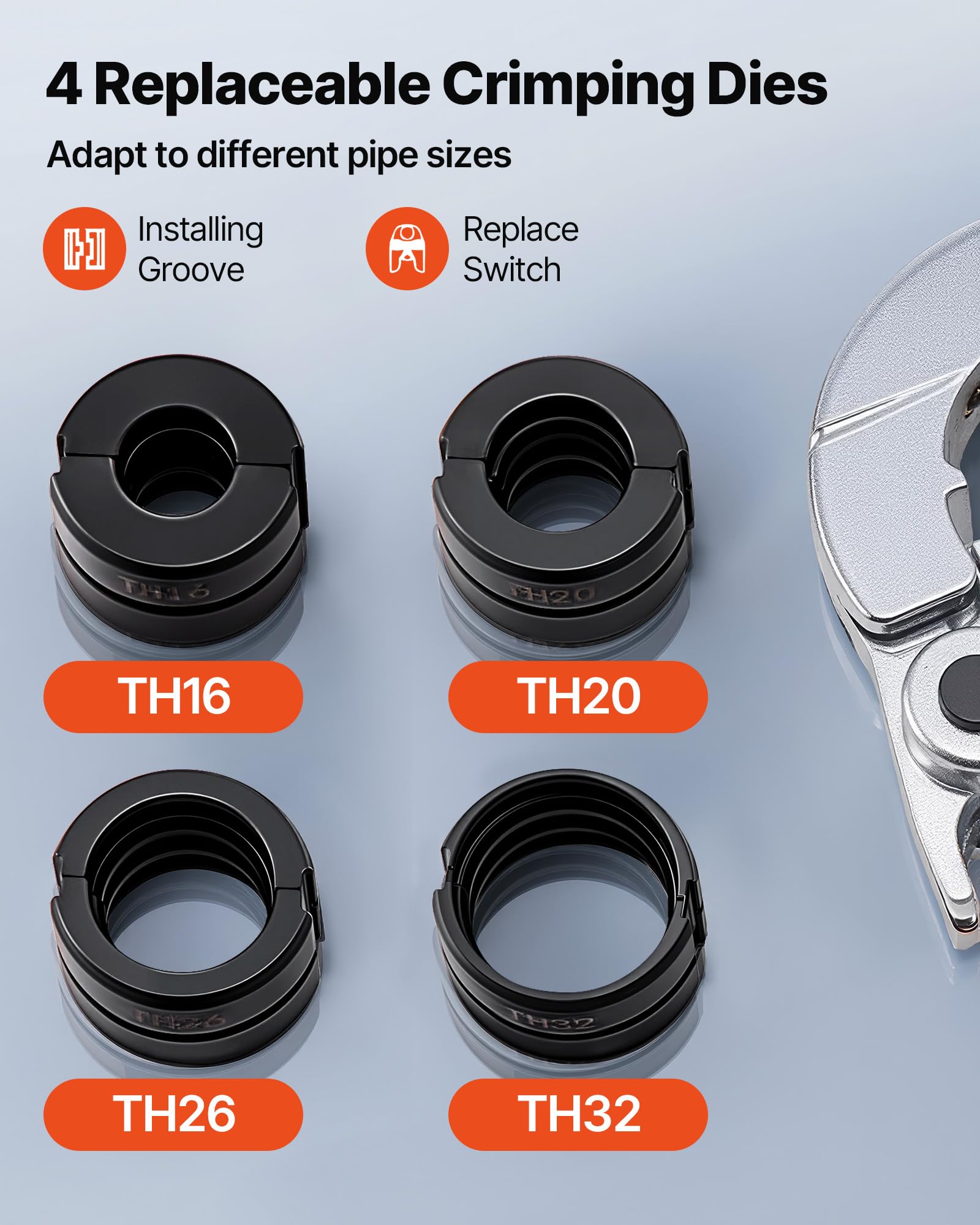 VEVOR Hydrauliczne narzędzie do zaciskania rur, zaciskacz do rur PEX i aluminiowo-plastikowych ze szczękami TH16 TH20 TH26 TH32 i futerałem do przenoszenia, zestaw narzędzi do zaciskania do napraw i