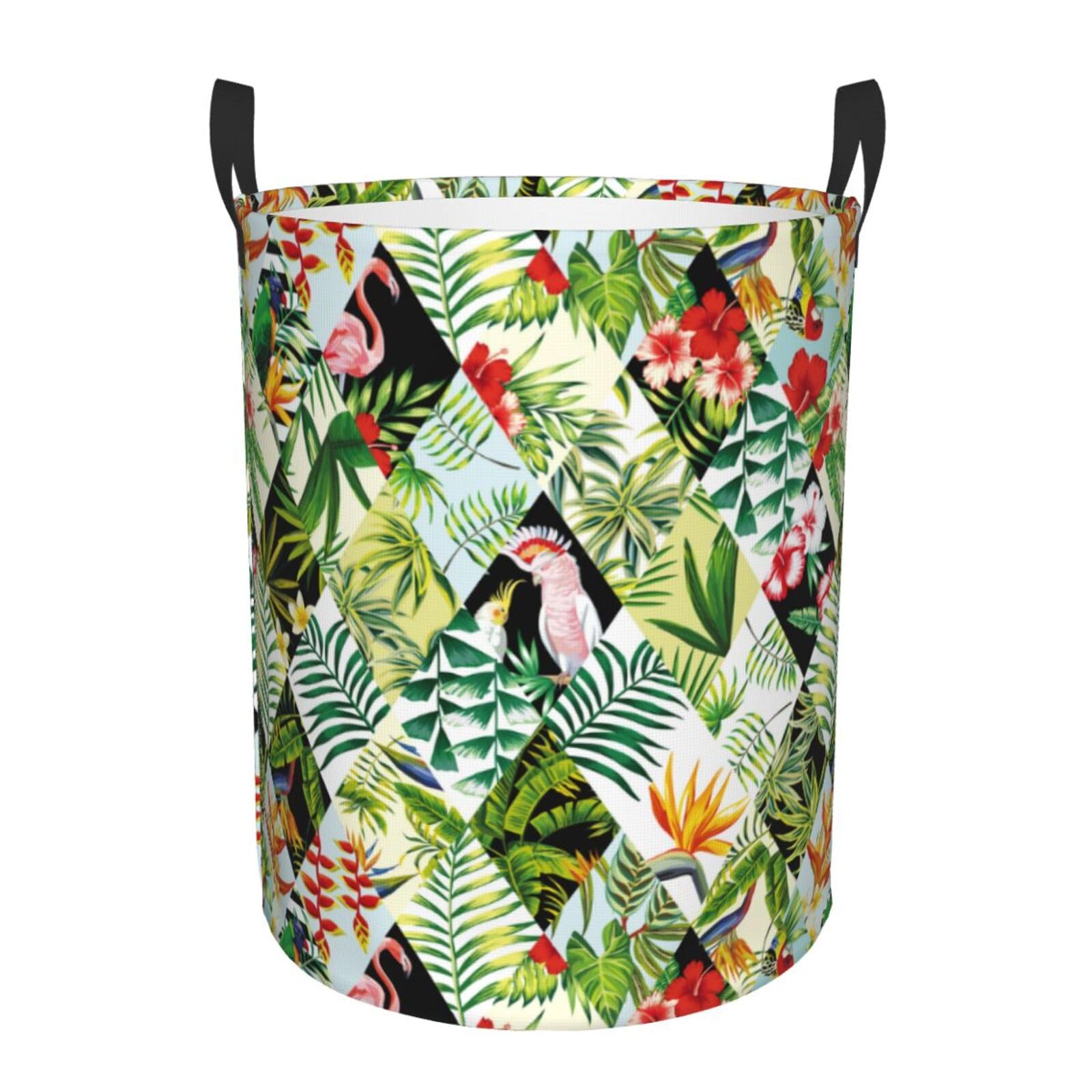Laundry Basket Parrots and Flamingos Laundry Hamper Waterproof Idea Hampers Large Collapsible Baskets with Handle Suitable for Bedroom Bathroom Utility Room Kitchen