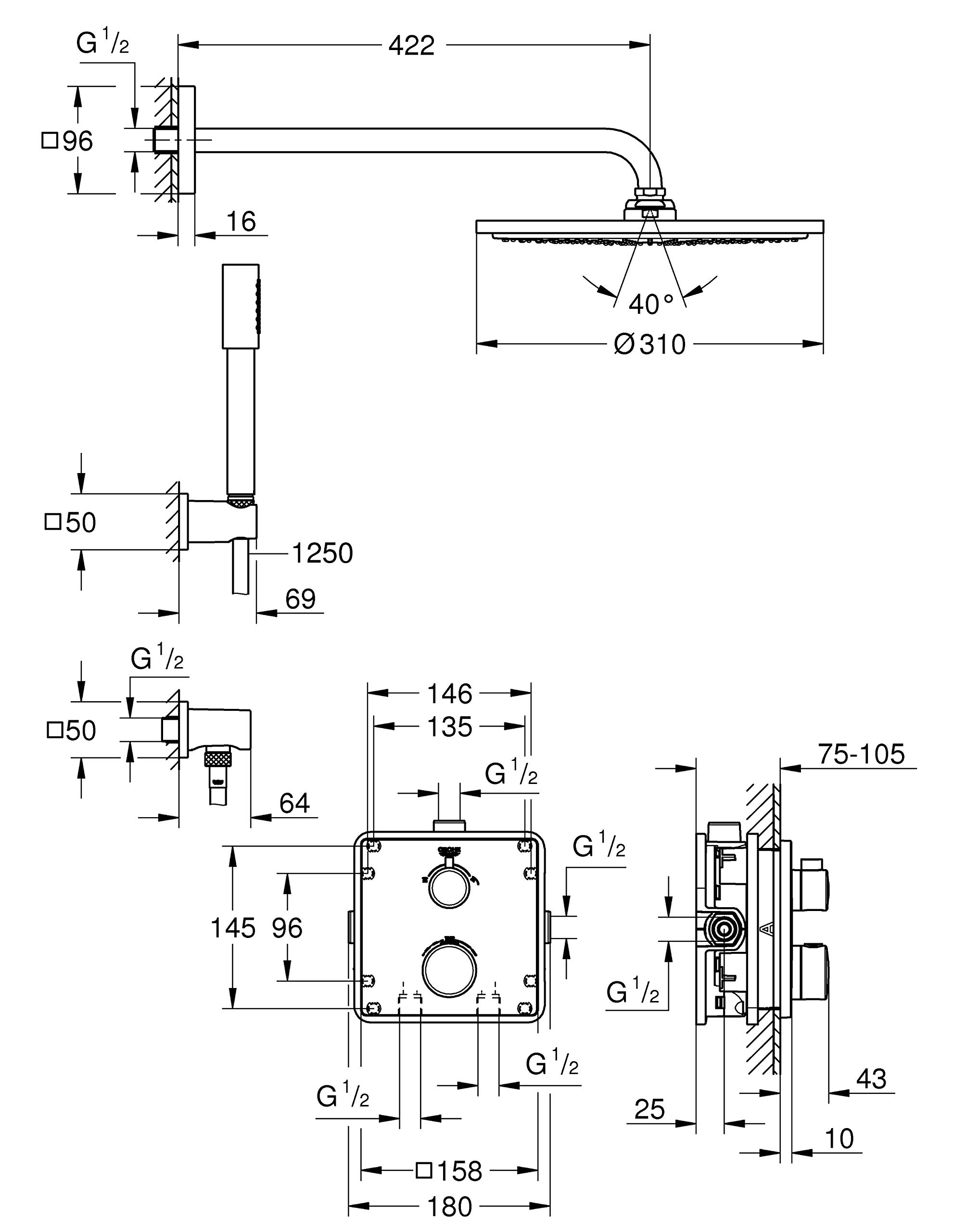 Grohe Grohtherm Podtynkowy zestaw prysznicowy z deszczownicą Rainshower Cosmopolitan 310