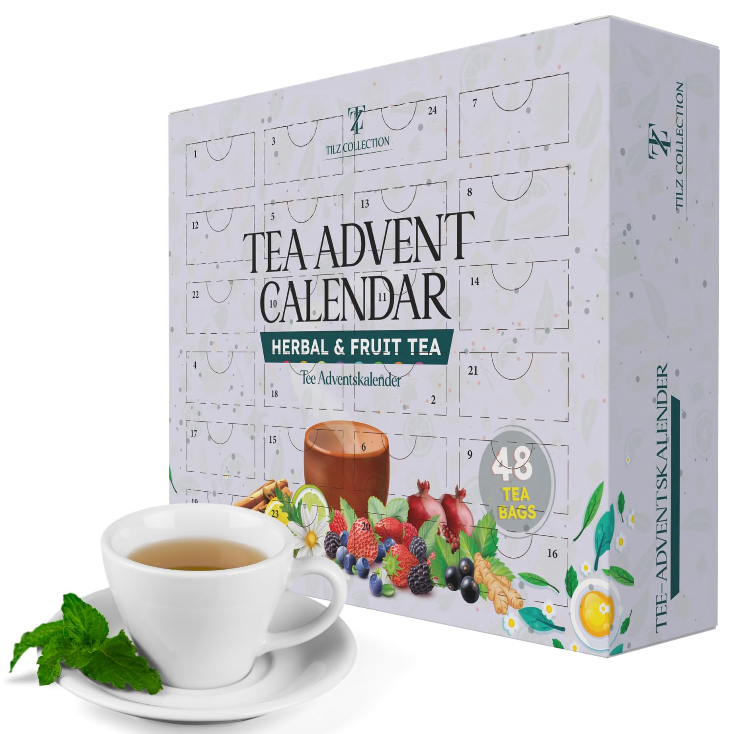 TILZ COLLECTION Calendario dell'Avvento 2025 per uomini e donne, 2 x 24 giorni di selezione di tè aromatizzato | Tè alle erbe, frutta e spezie | Set per il tè natalizio