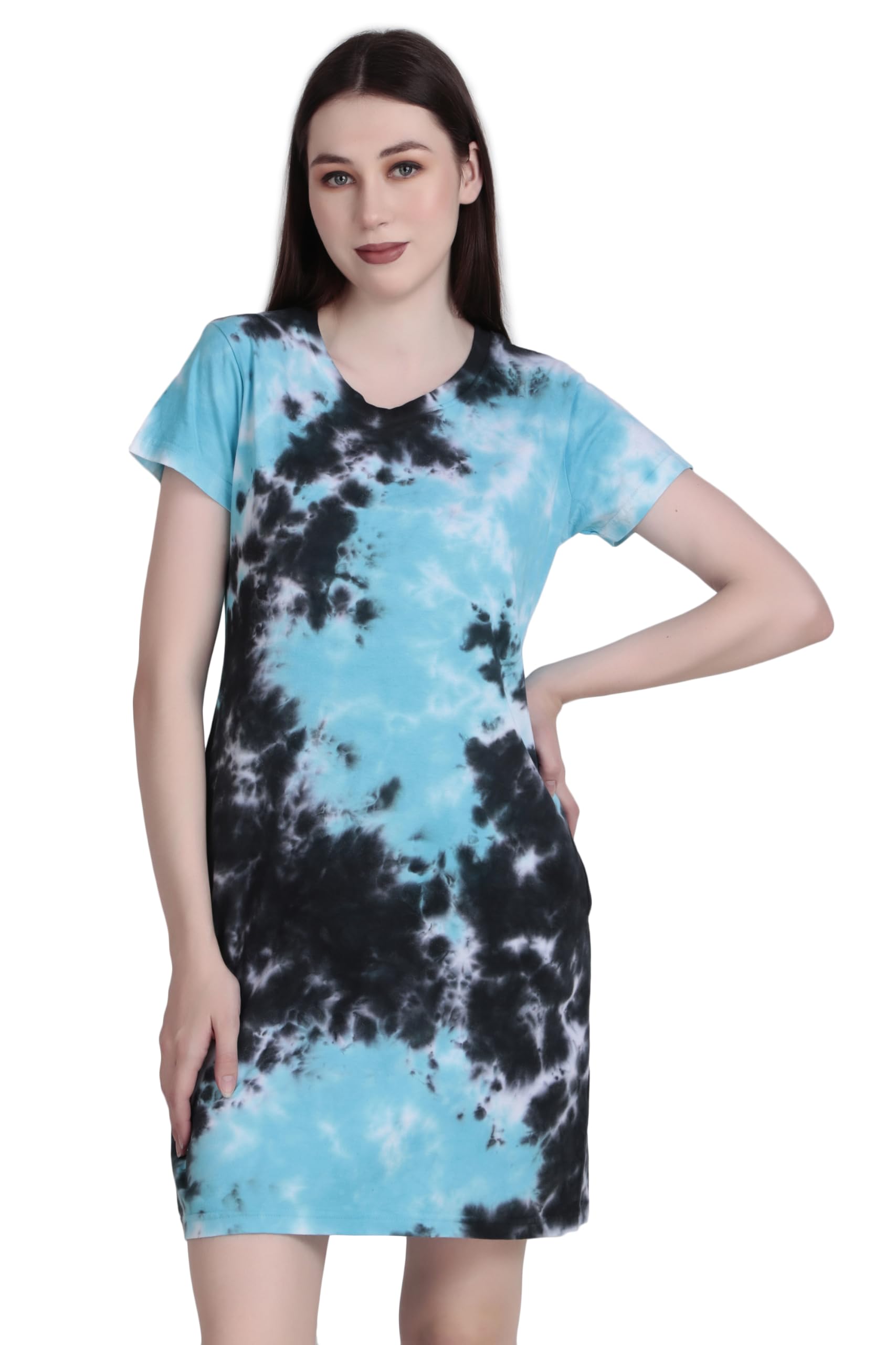 Women 100% Cotton Printed Long Tshirt Dress in Knee Length Includes Plus Sizes, Regular Fit and Half Sleeves (Sizes Small -5XL)-image-30
