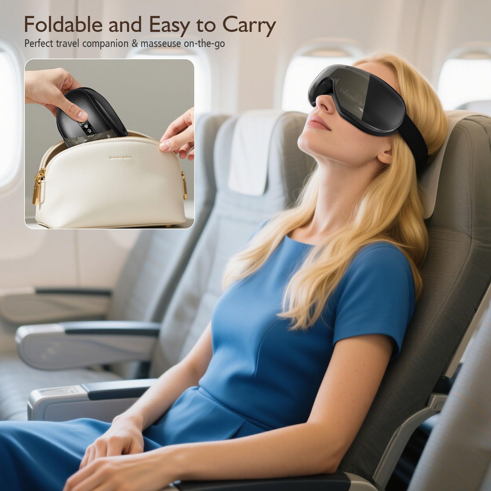 Masajeador de Ojos con Calor y Bluetooth, Máscara Ocular Plegable contra Fatiga, Regalos Día del Padre, Regalo para Hombres, Papá, Relajación, Negro