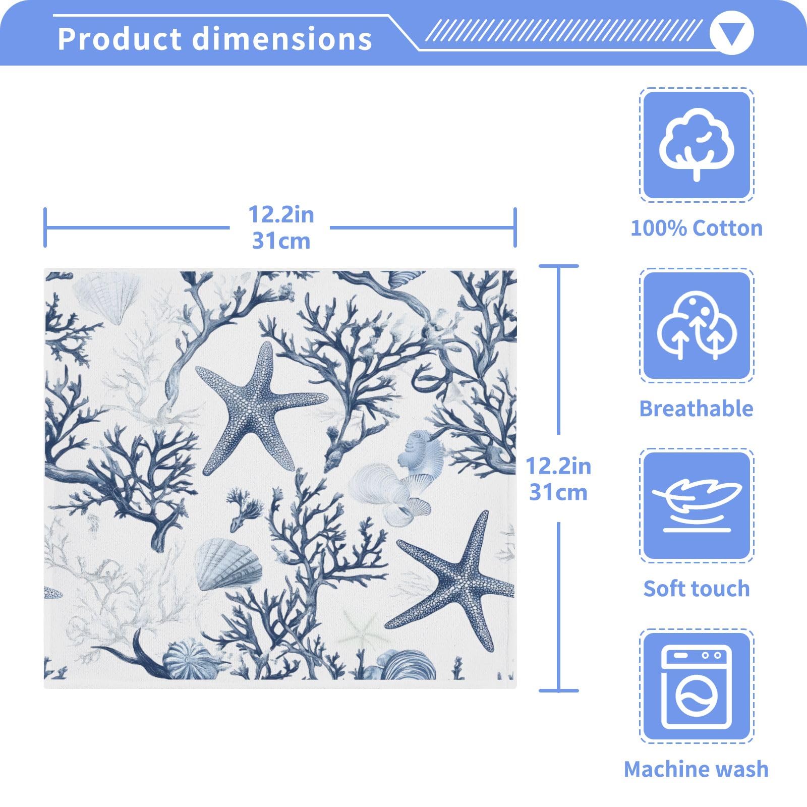 ALAZA Wash Cloth Set 100% Cotton Fingertip Towels Face Cloths Sets Starfish Coral Highly Absorbent Soft Feel Set of 2