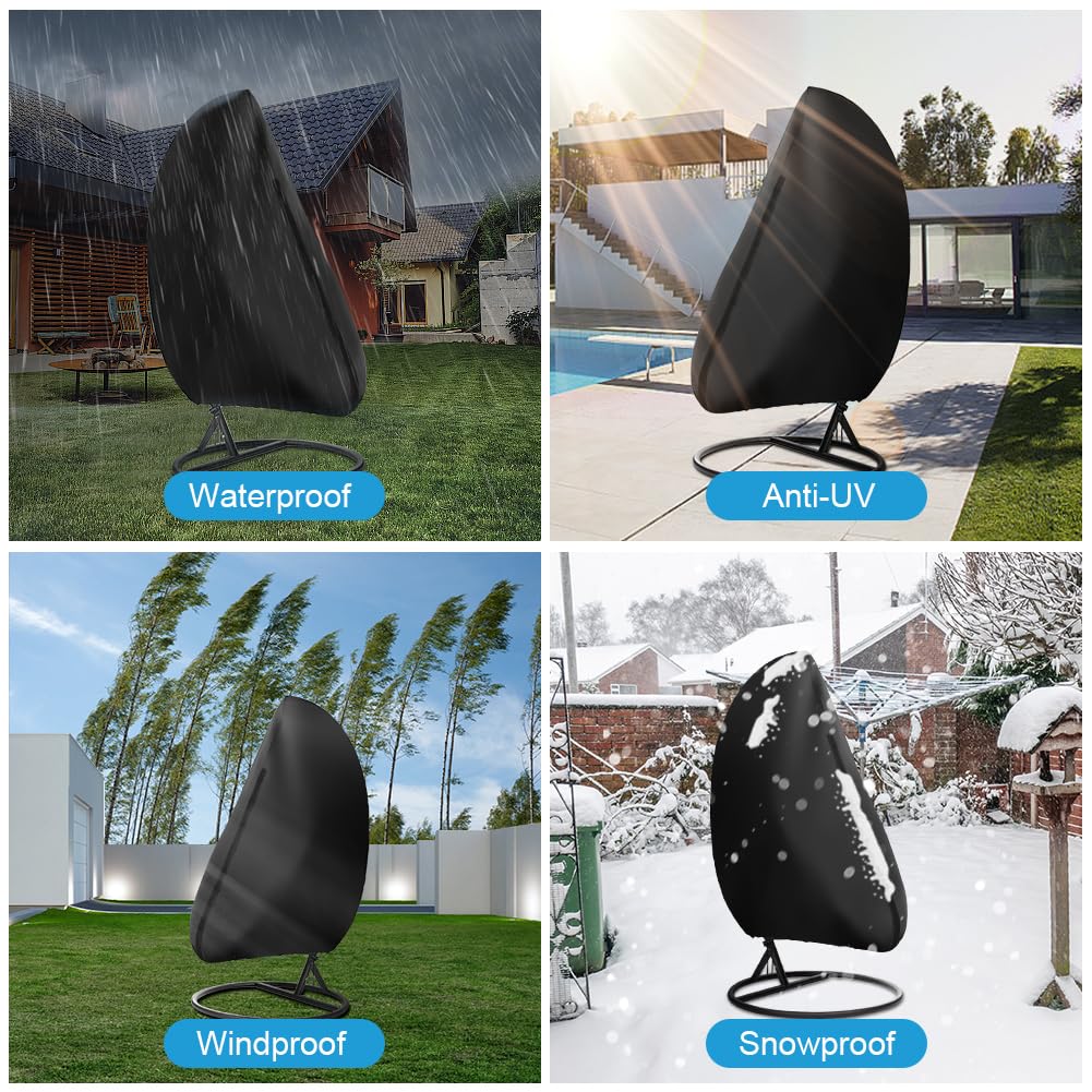 OFFCUP Fodera di Protezione per Sedia Sospesa, 210D Copertura 230x200cm, Impermeabile con Cerniera per Sedia Dondolo (Nero)