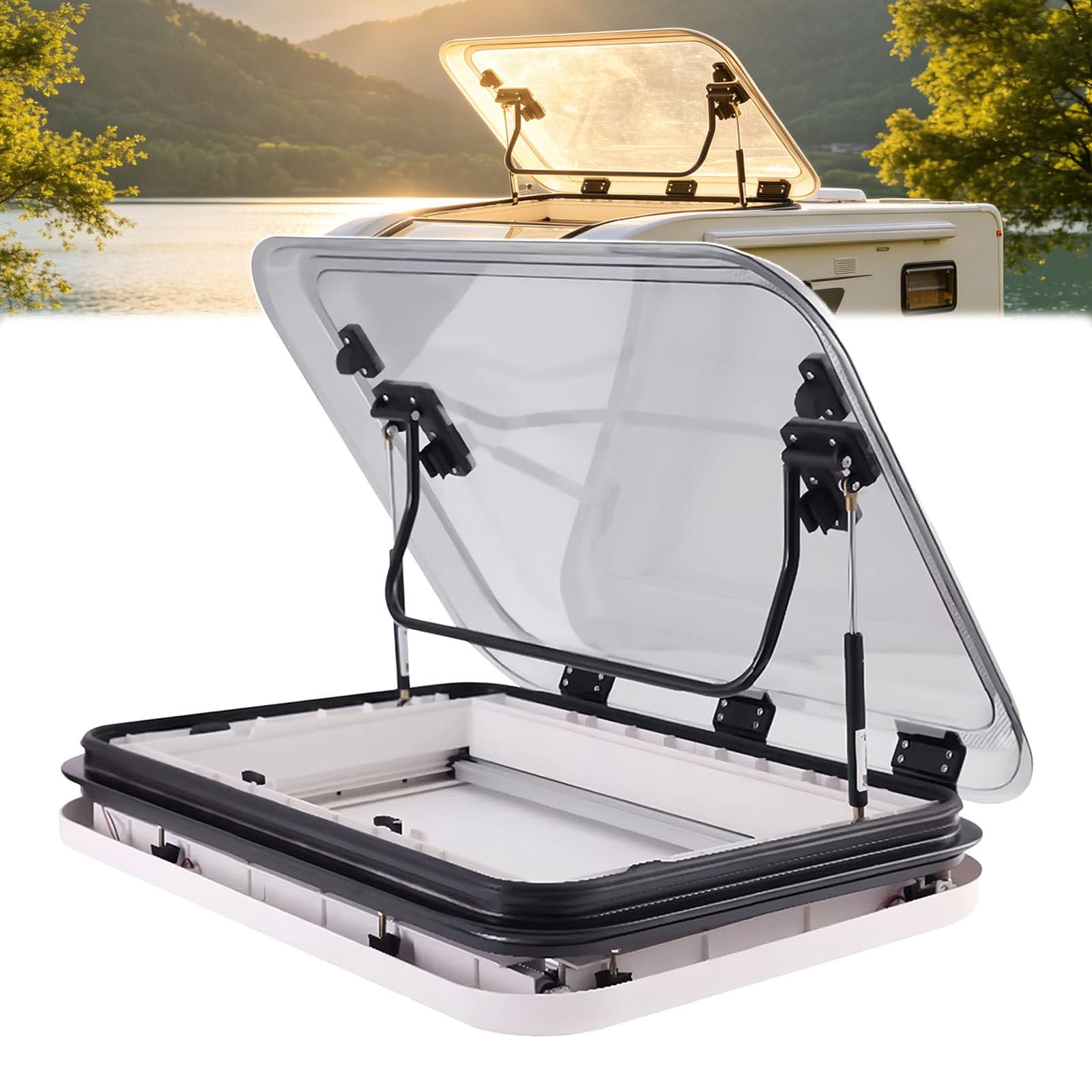RV Skylight Roof Vent Kit with LED Light, Available in 19.7''/27.6''/31.5 x19.7 Inch - Aluminum Alloy Frame for Caravan, Motorhome, Camper 500 * 500mm