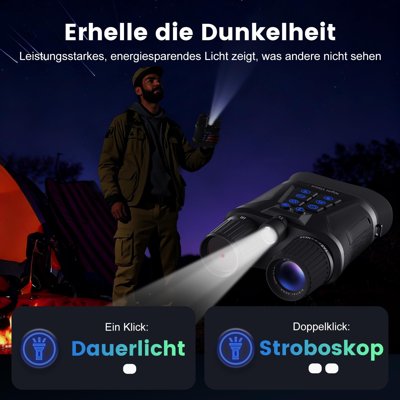 Nachtsichtgerät 4K Nachtsichtfernglas - 3" Digital Infrarot Fernglas für Erwachsene, 5000mAh Wiederaufladbares, 8X Digitalzoom Nachtsicht 400M für Camping, Jagd & Sicherheit Beobachtung