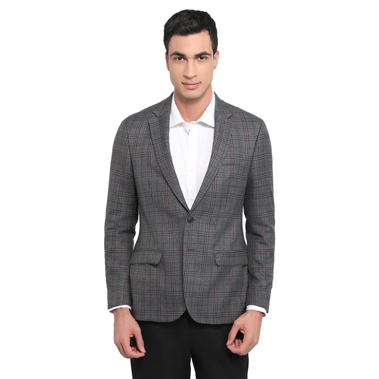 raymond Men Regular Fit Checks Pattern Poly Wool Blend Notch Lapel Full Sleeve Formal Blazer-picture-29