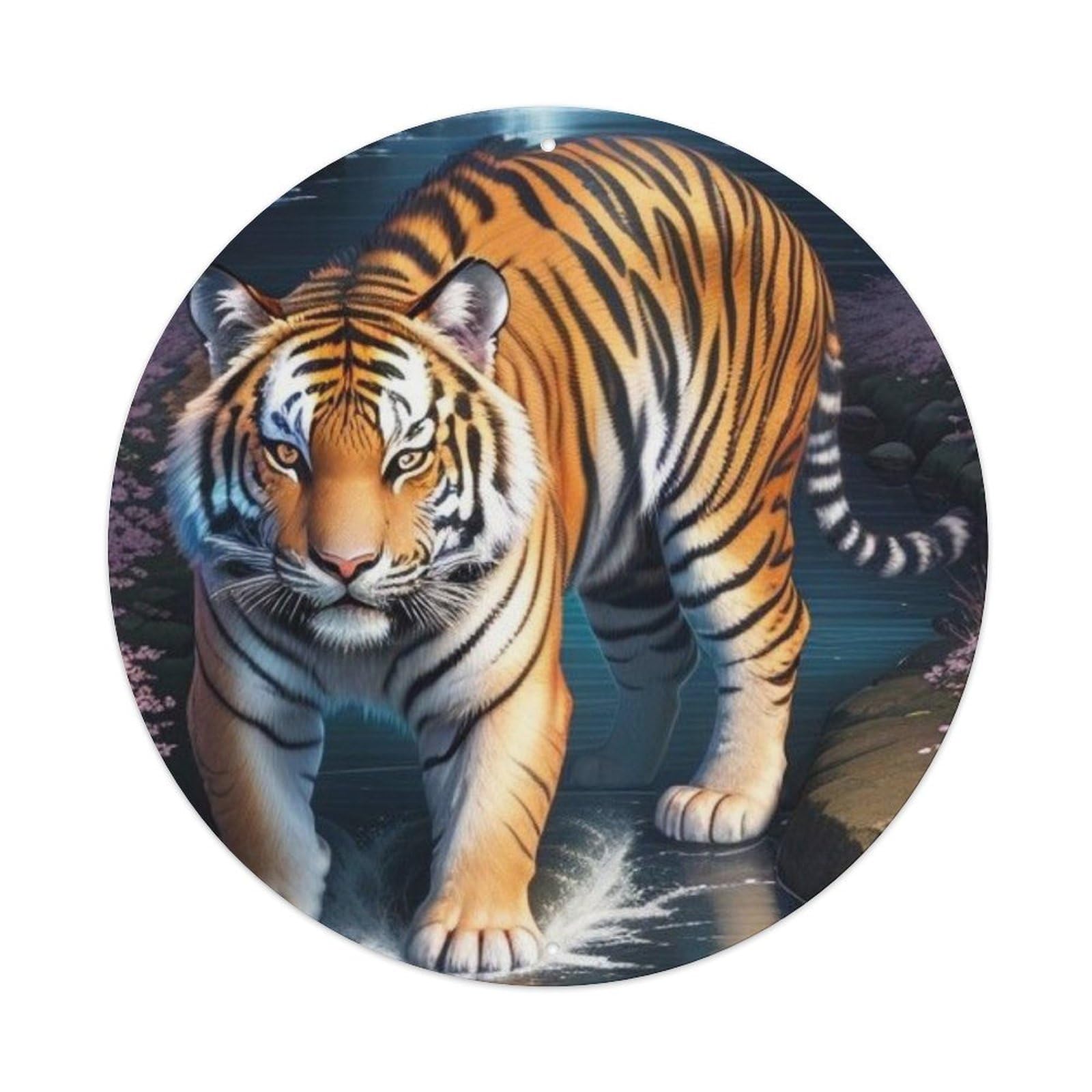 Animals Artwork Tiger by The River Vintage Metal Tin Sign Plaque Wall Decor for Cafe, Club Bar, Office, Garden Metal Poster 8x8Inch