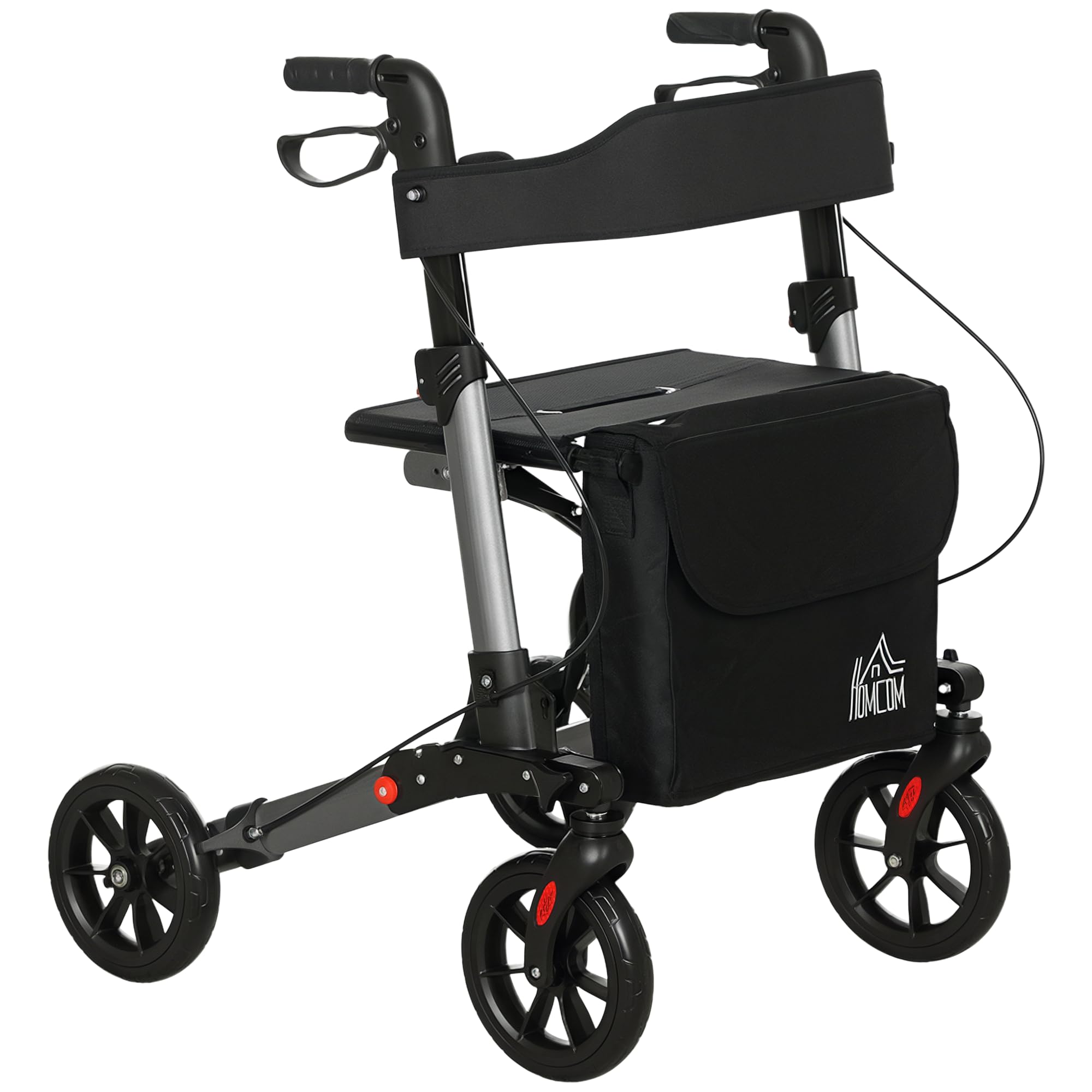 Homcom Silver 4 Wheel Rollator Walker, Adjustable Mobility Walker With Bag,