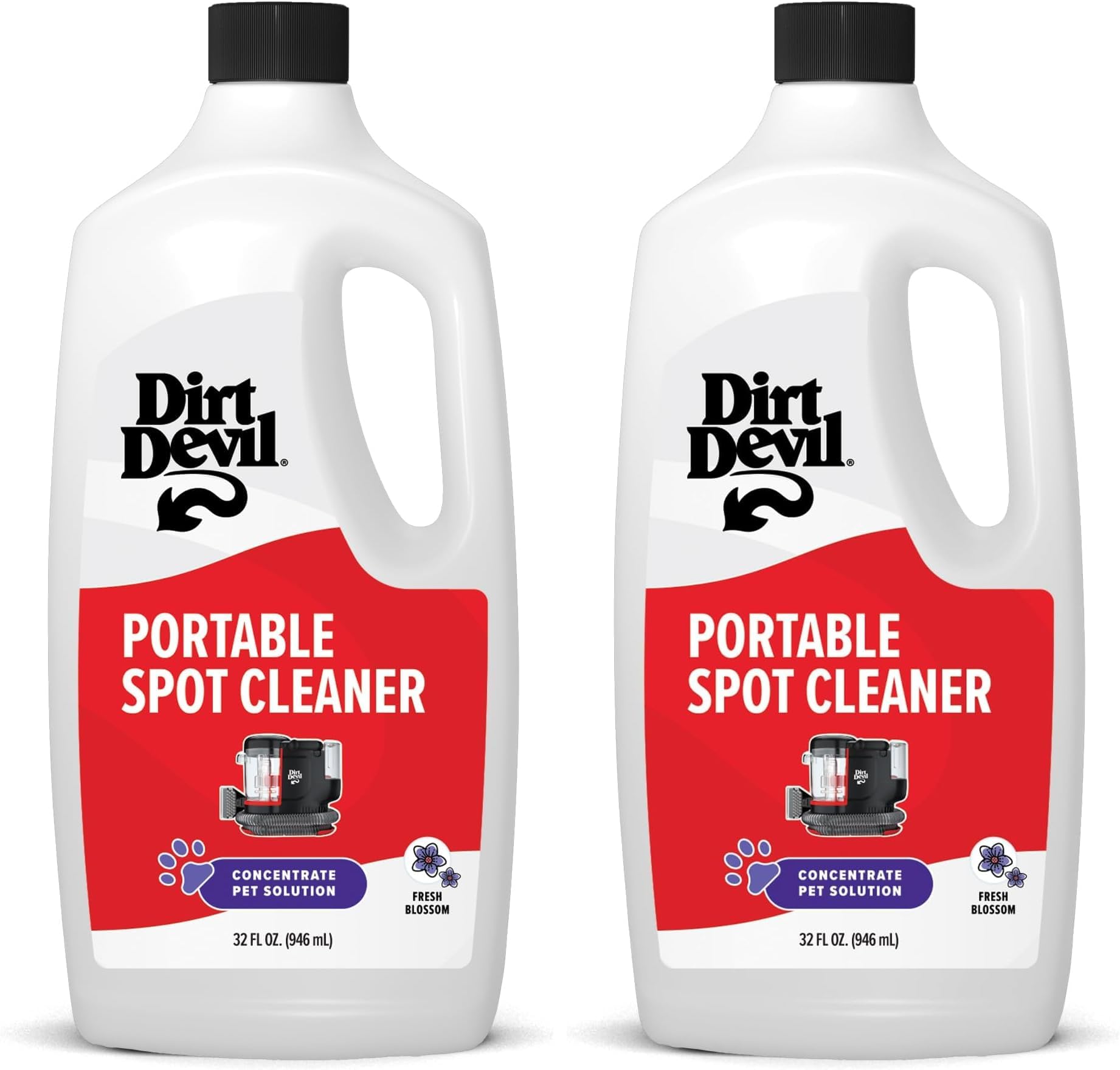 Dirt Devil Pet Portable Spot Cleaner Solution, 32 oz.,Fresh Blossom Scent, Upholstery &Carpet Shampoo Solution, Eliminates Pet Messes and Odors, Pair Portable Spot Cleaners(Pack of 2)