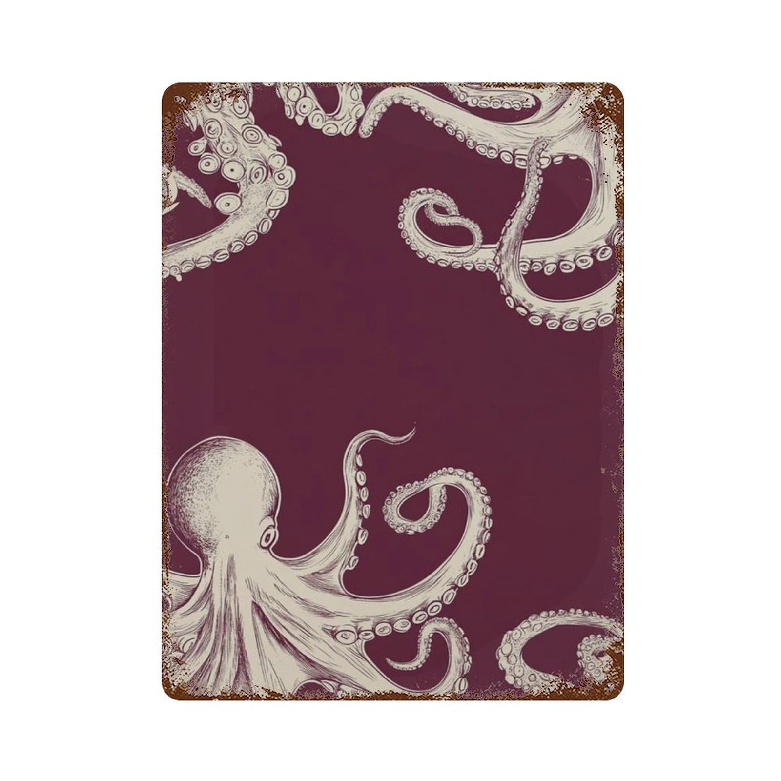 xiaoxiaoshen Octopus Nautical Sea Creature Deep Red Marine Work Coastal Wall Decor Art Metal Tin Poster Modern Home Decor Art Home Bar Shop Decorations Vintage Sign 40x30cm