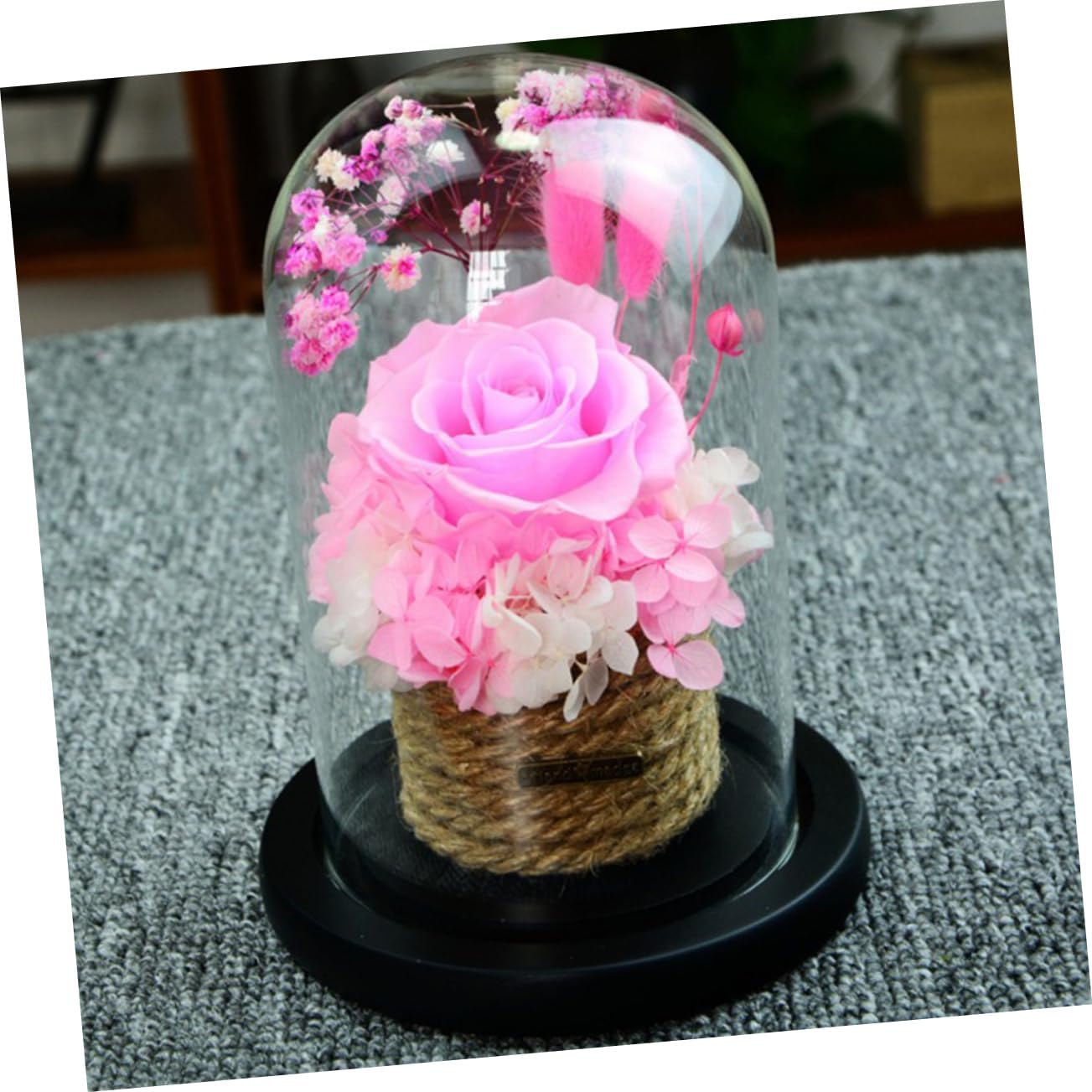 Amosfun Romantic Preserved Rose Glass Dome Creative Pink Floral Decoration for Valentine Day Weddings Anniversaries Mother Day and Special Occasions